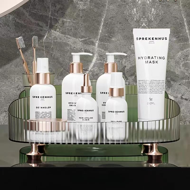 Clear Acrylic Makeup & Perfume Organizer Tray - Vanity Cosmetic Skincare Display for Bathroom Countertop | Perfect for Bedroom Dresser, Sink Area & Travel Storage