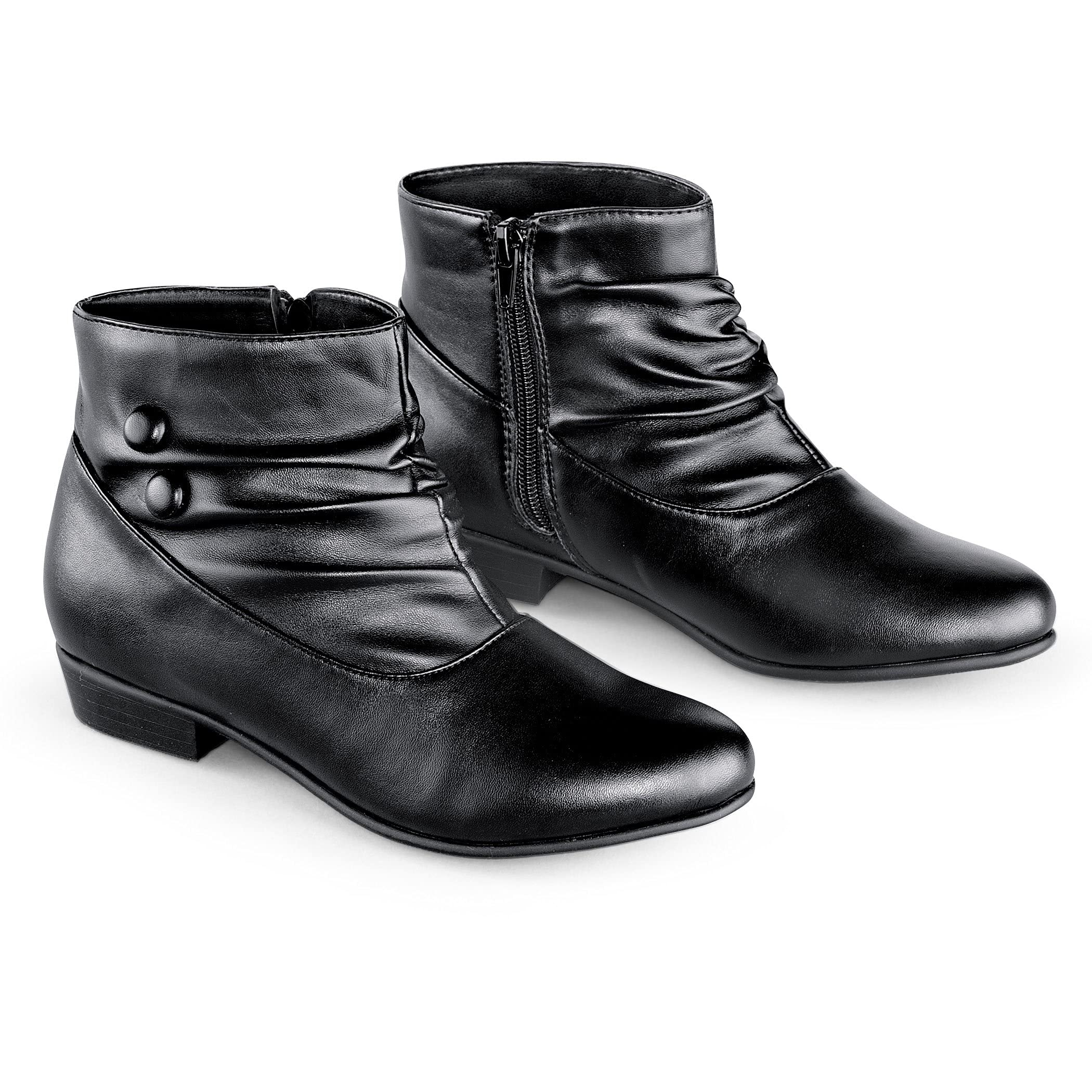 Women's Faux Leather Scrunch Ankle Boots Wide Width - Black Size 10 | Comfortable & Stylish for Casual Outings, Work & Fall Fashion