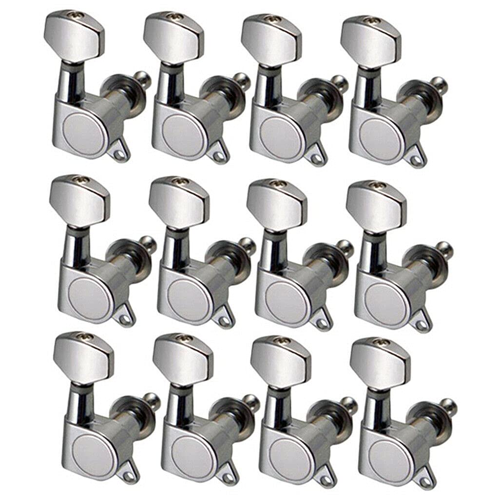 Premium 12R Enclosed Guitar Tuning Pegs - Silver Machine Heads for Electric Guitar String Tuning & Replacement Parts | Perfect for DIY Guitar Repair, Maintenance & Sound Optimization