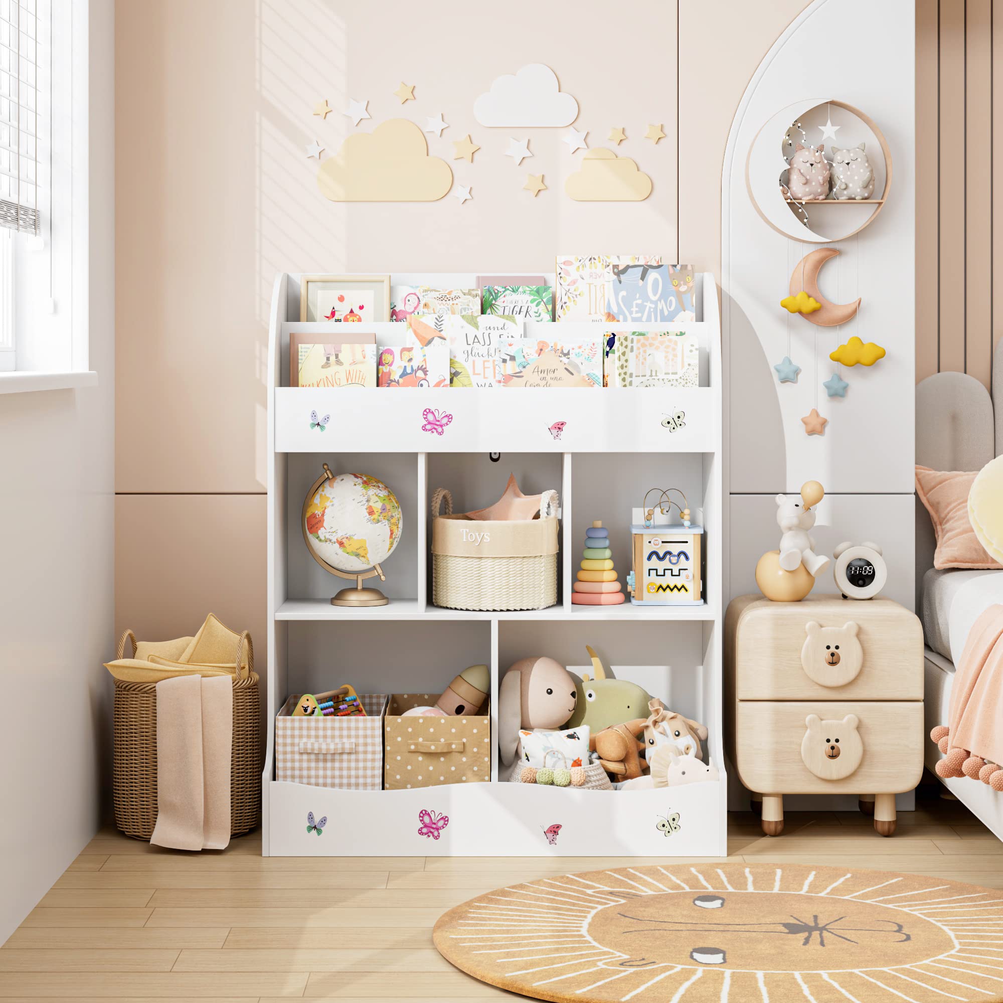 Kids Toy Storage Organizer with Bookcase - 6-Cubby Bookshelf & Toy Cabinet for Playroom, Bedroom, Nursery & Classroom - White Children's Furniture for Books, Toys & Room Organization