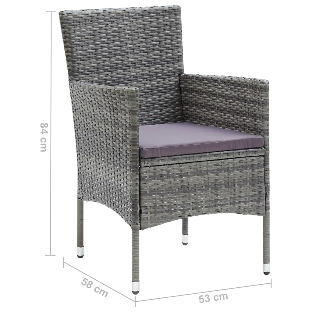 4-Piece Gray Poly Rattan Patio Dining Chairs Set with Cushions - Outdoor Garden Furniture for Backyard, Poolside & Terrace Dining