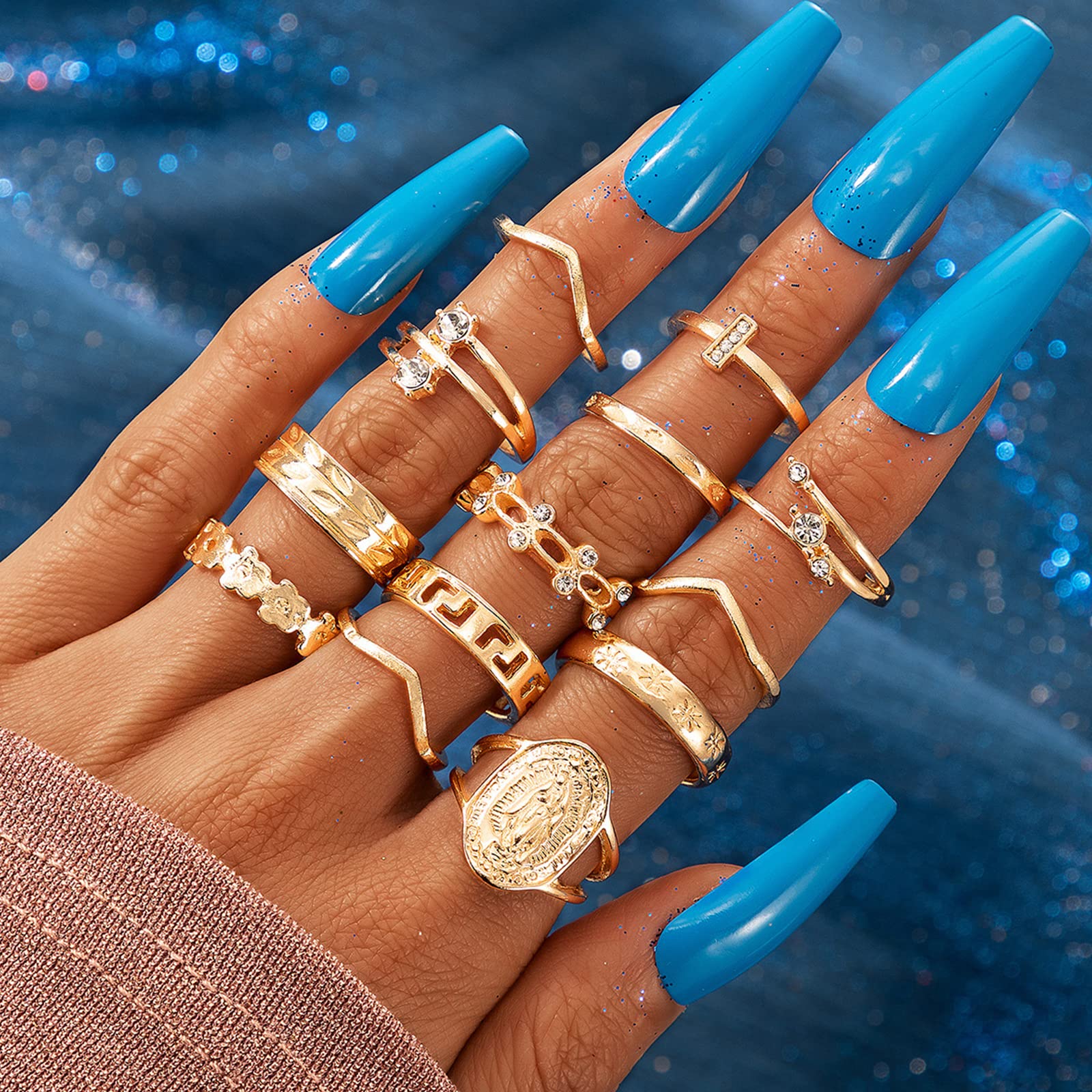 Trendy Gold Stackable Rings for Women - Star, Moon & Heart Knuckle Rings Set | Boho Jewelry Pack for Birthday Gifts, Easter Basket Stuffers | Perfect for Everyday Wear, Parties & Special Occasions