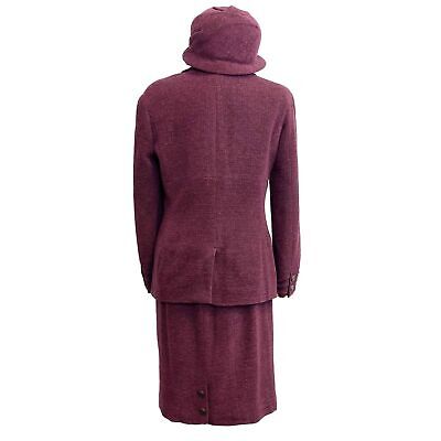 CHANEL 98A 3 Piece Boucle Set - Hat, Jacket & Skirt in Mulberry | Size 40 (US 8) | Luxury Women's Fashion for Fall & Winter Outfits