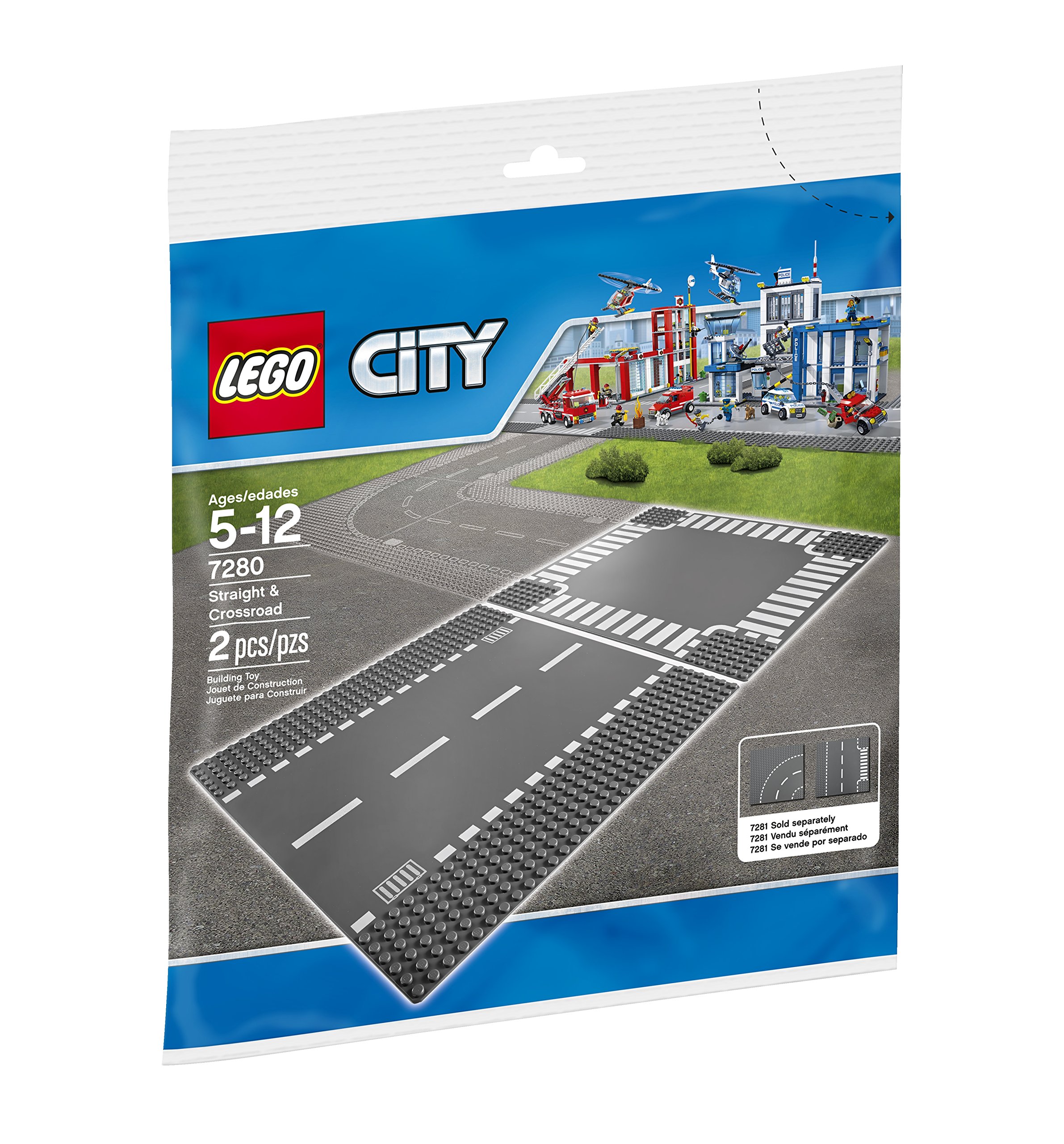 LEGO City 7280 Straight & Crossroad Plates - Compatible with All LEGO Sets - Perfect for Building Roads & City Layouts - Best Creative Toy for Kids & Adults
