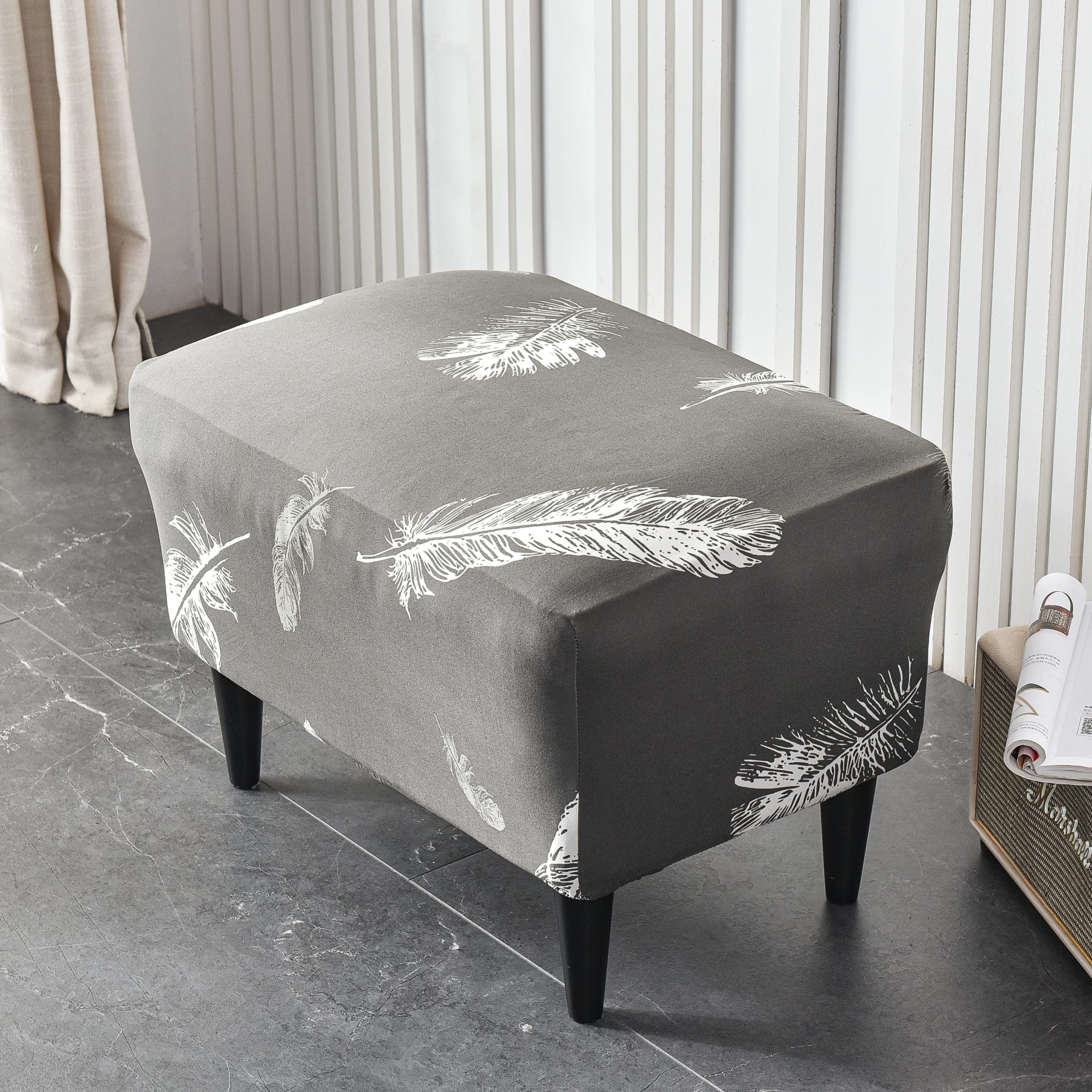 CRFATOP X-Large Printed Ottoman Chair Cover - Stretchable Rectangle Storage Stool Slipcover with Elastic Bottom for Footrest, Sofa & Furniture Protection (21