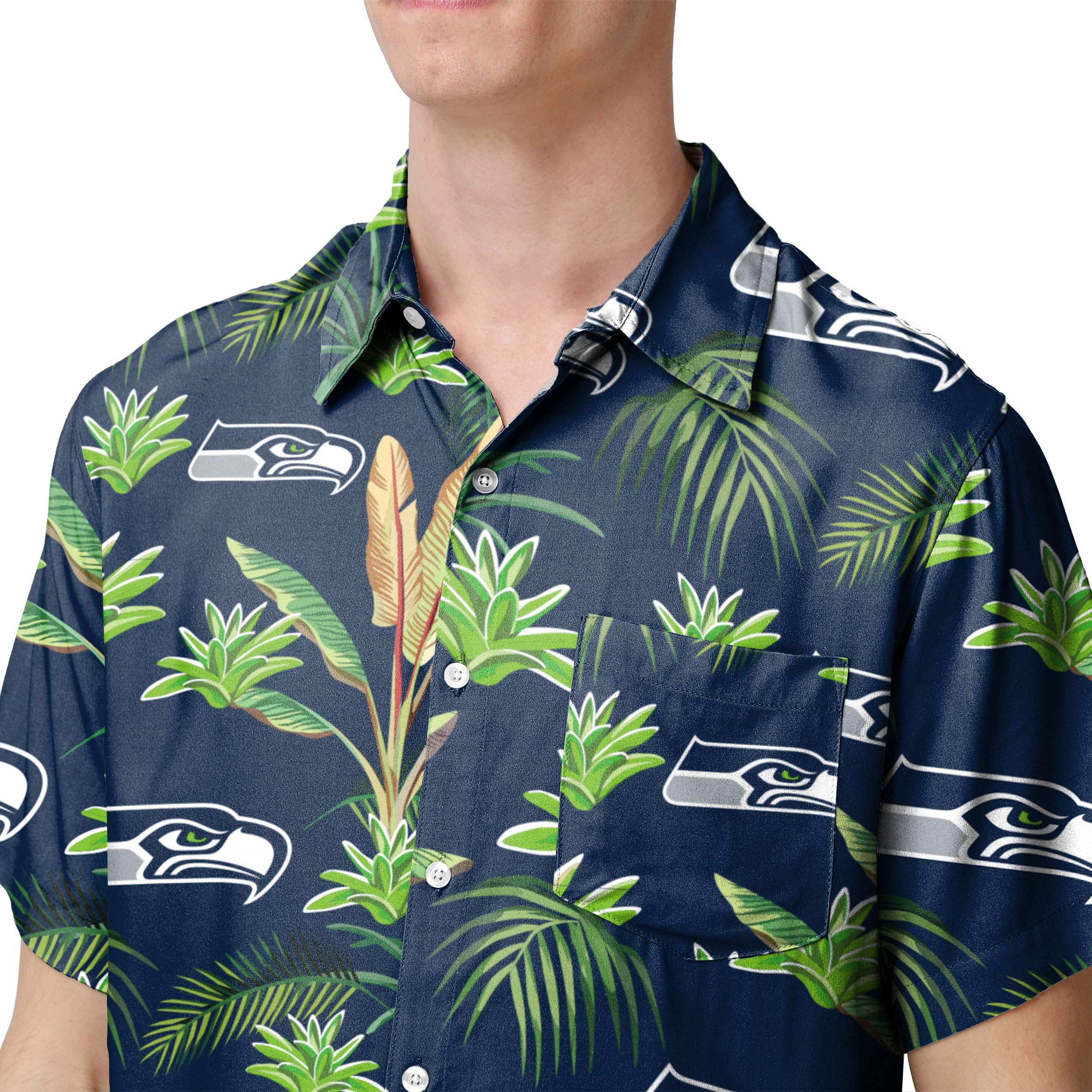 FOCO Men's Floral Tropical Button Up Shirt - Hawaiian Aloha Shirt for Summer Beach Vacation, Pool Party & Casual Wear