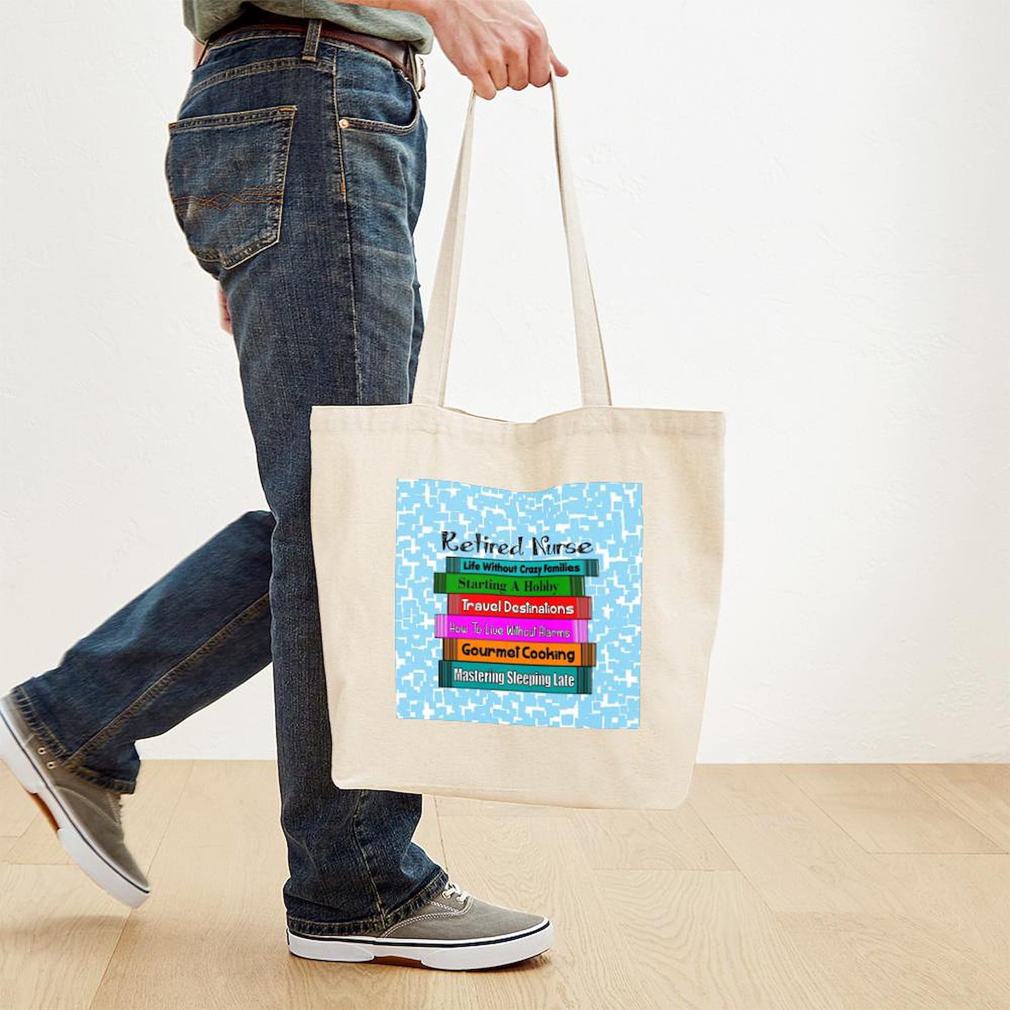 Retired Nurse Books Tote Bag - Natural Canvas Reusable Shopping Bag for Nurses, Medical Professionals & Book Lovers | Perfect for Work, Groceries & Library Visits