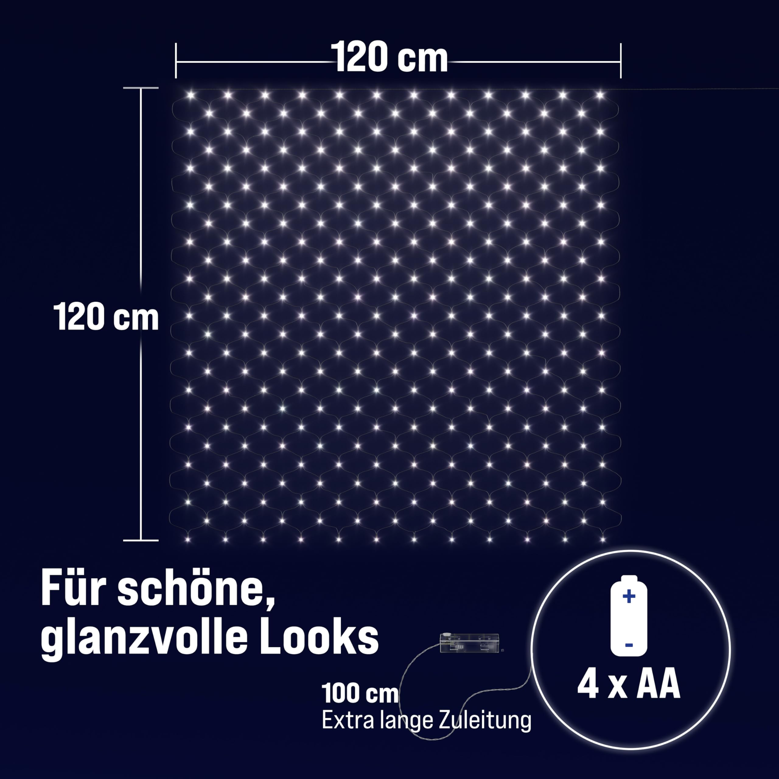 Monzana® 100 LED Fairy Lights with Remote Control, Timer, 8 Lighting Modes & Dimmable - IP44 Waterproof for Indoor/Outdoor Christmas Decorations - 120x120cm White String Lights for Bedroom, Garden, Party, Wedding