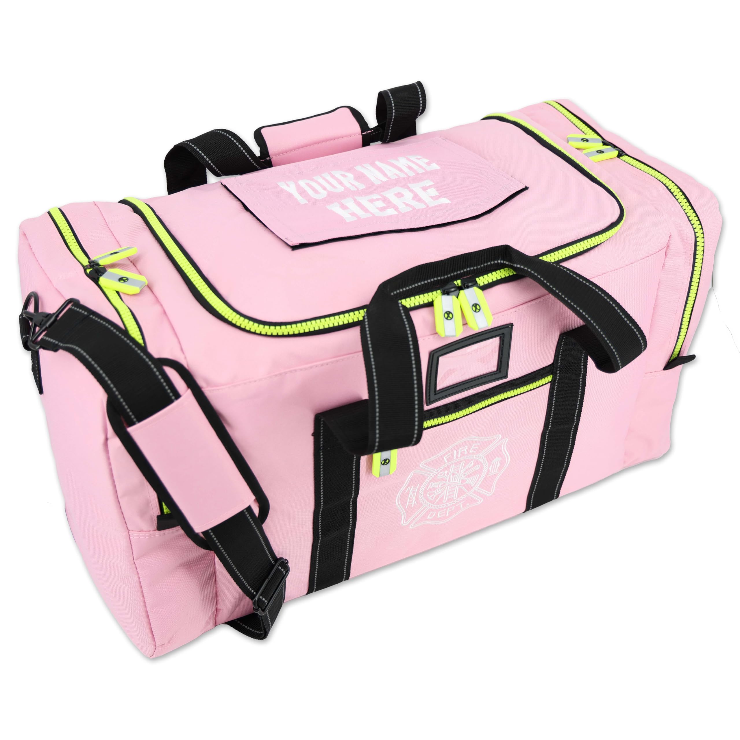 Lightning X Firefighter Turnout Gear Bag with Maltese Cross - Custom Embroidered Name (Pink) | Durable Firefighter Equipment Storage for Station & Emergency Response