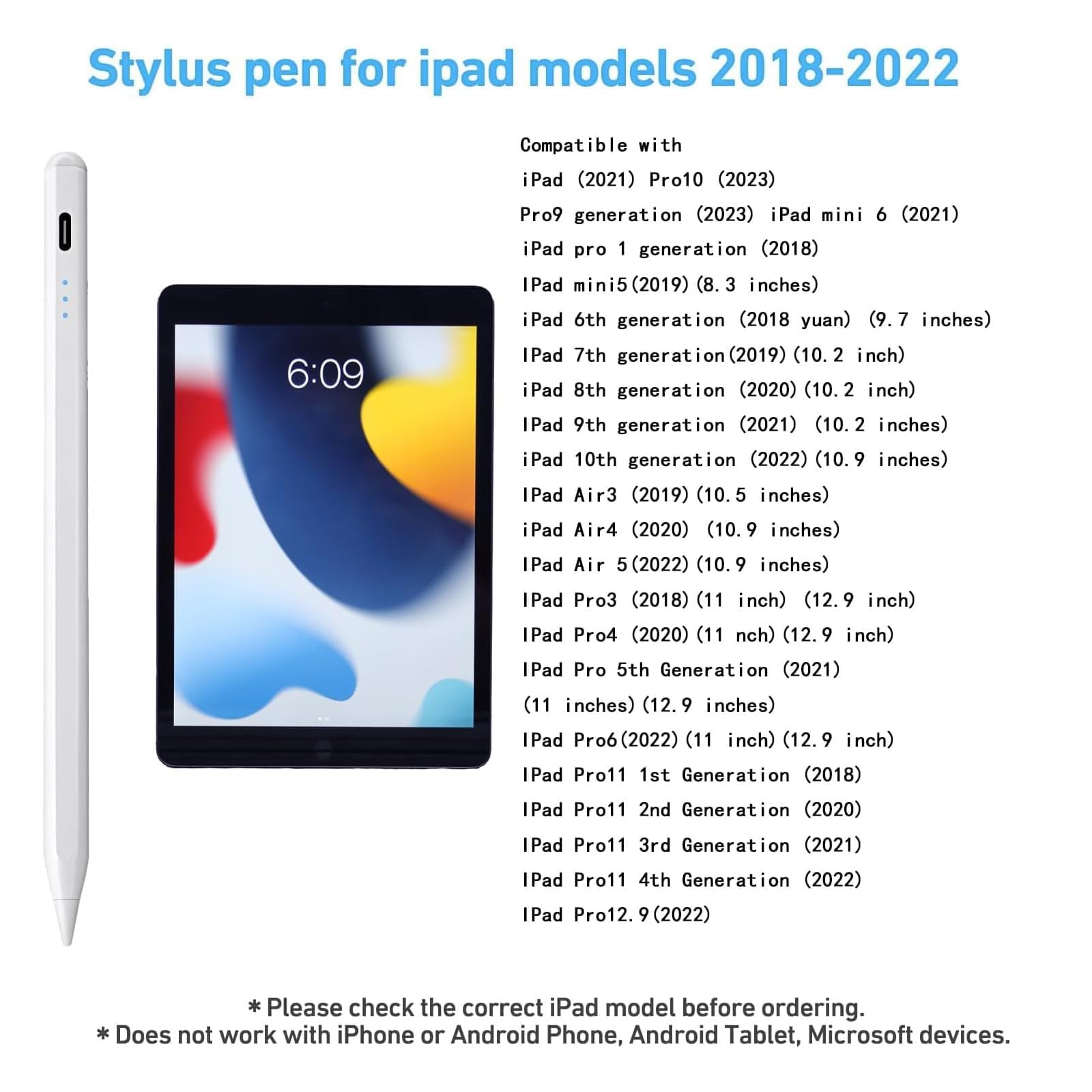 Fast Charging Stylus Pen for iPad 9th & 10th Generation - Active Pencil Compatible with iPad Pro 11
