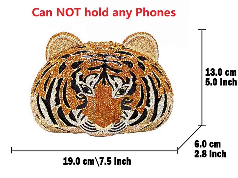 FGG Tiger Clutch Purse for Women - Elegant Rhinestone Animal Print Evening Bag with Crystal Details for Formal Party, Prom, Wedding & Special Occasions - Mini Size Handbag for Night Out & Dinner Date