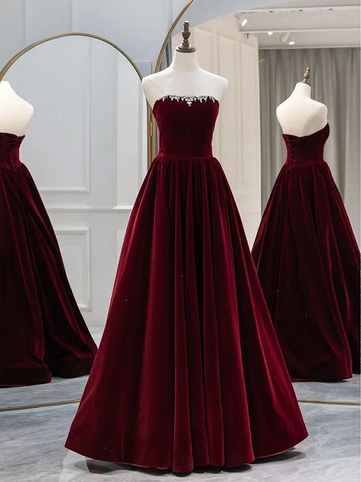 Elegant A-Line Long Sleeve Velvet Prom Dress with Beaded Details - J4649 | Perfect for Evening Gowns, Formal Dances, and Special Occasions
