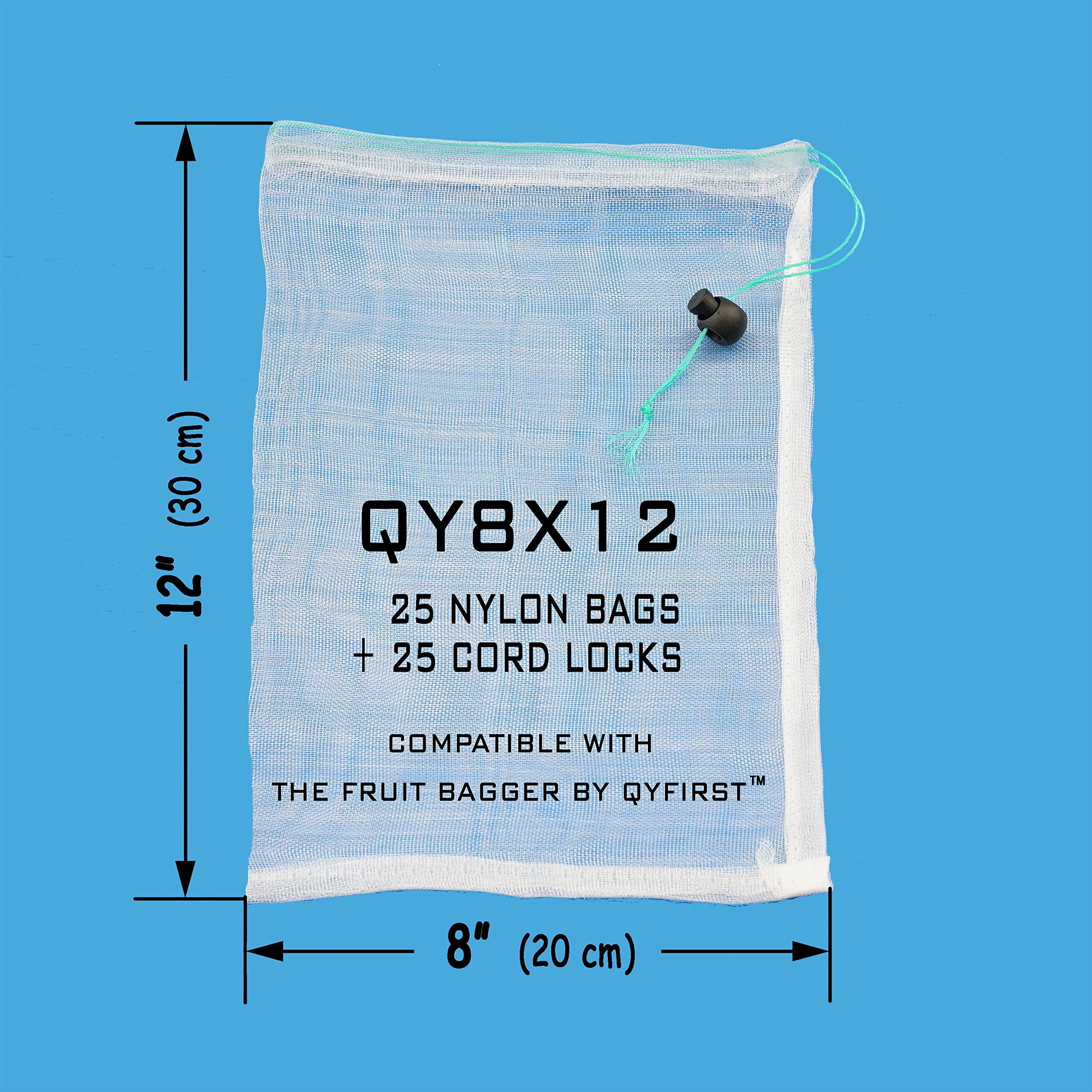 25 Pack 8x12 Inch Reusable Fruit Protection Netting Bags - Breathable Insect Barrier for Fruit Trees, Vegetables & Garden Produce - Compatible with Fruit Bagger Tool - Model QY8X12 - Perfect for Organic Gardening, Harvest Protection & Farmers Market Display