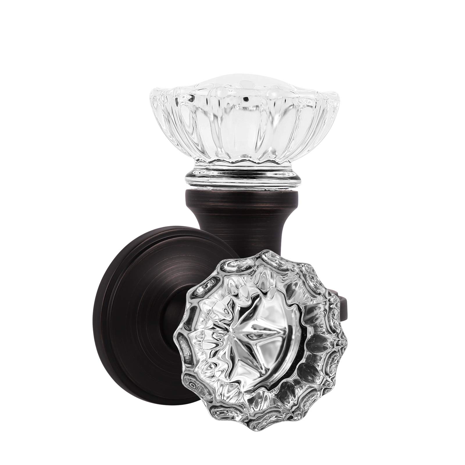 6 Pack Classic Round Crystal Door Knobs - Oil Rubbed Bronze with Victorian Plate Rosettes for Hall, Closet & Interior Doors | Vintage Home Decor & Passage Function Hardware