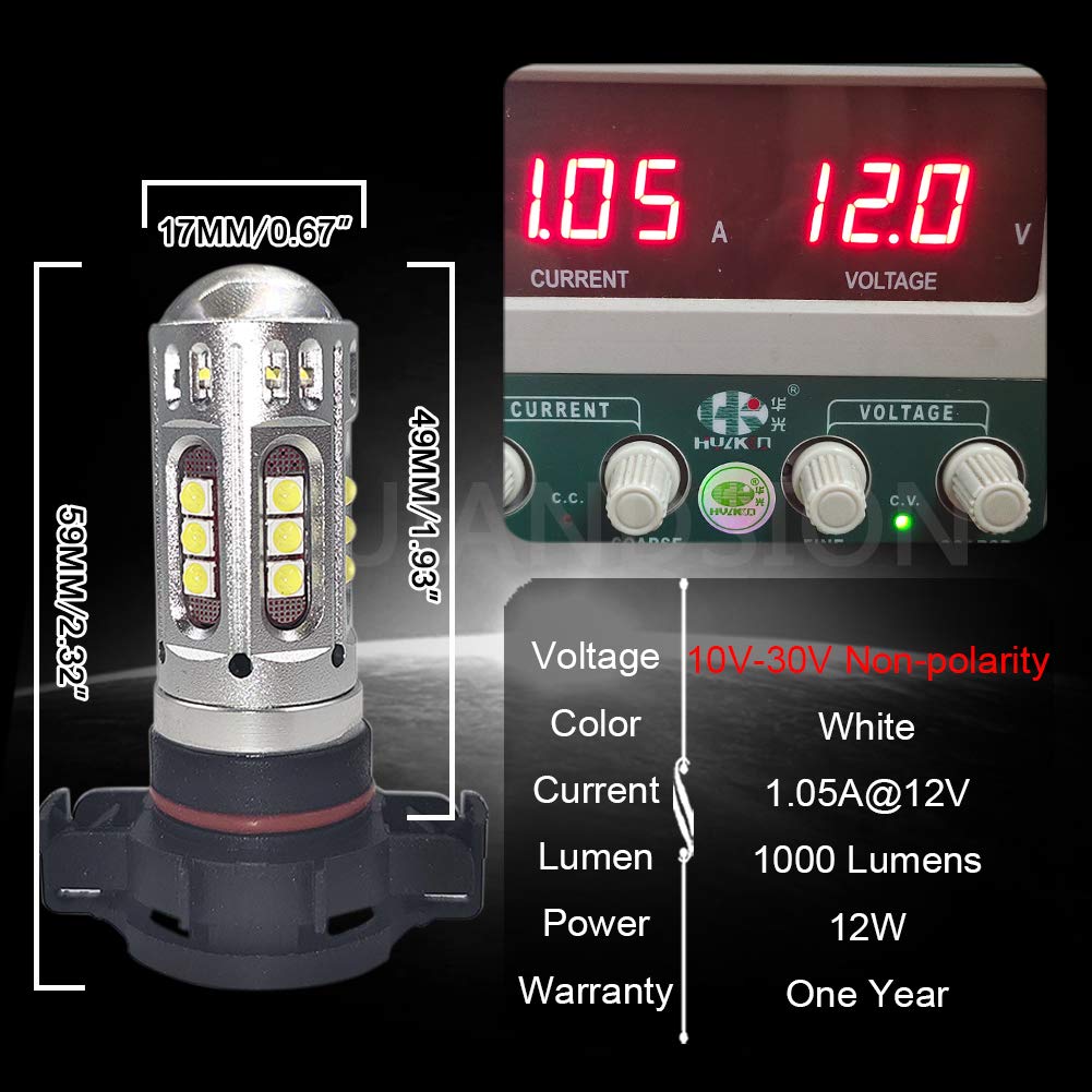 Ruiandsion 2-Pack PS24W 5202 H16 LED Fog Light Bulbs - 6000K Cool White, Super Bright 25 SMD Chipsets, 10-30V High Power - Perfect Replacement for Fog Lights & DRL Daytime Running Lights - Ideal for Night Driving, Off-Road Adventures & Enhanced Visibility in Rainy/Foggy Conditions