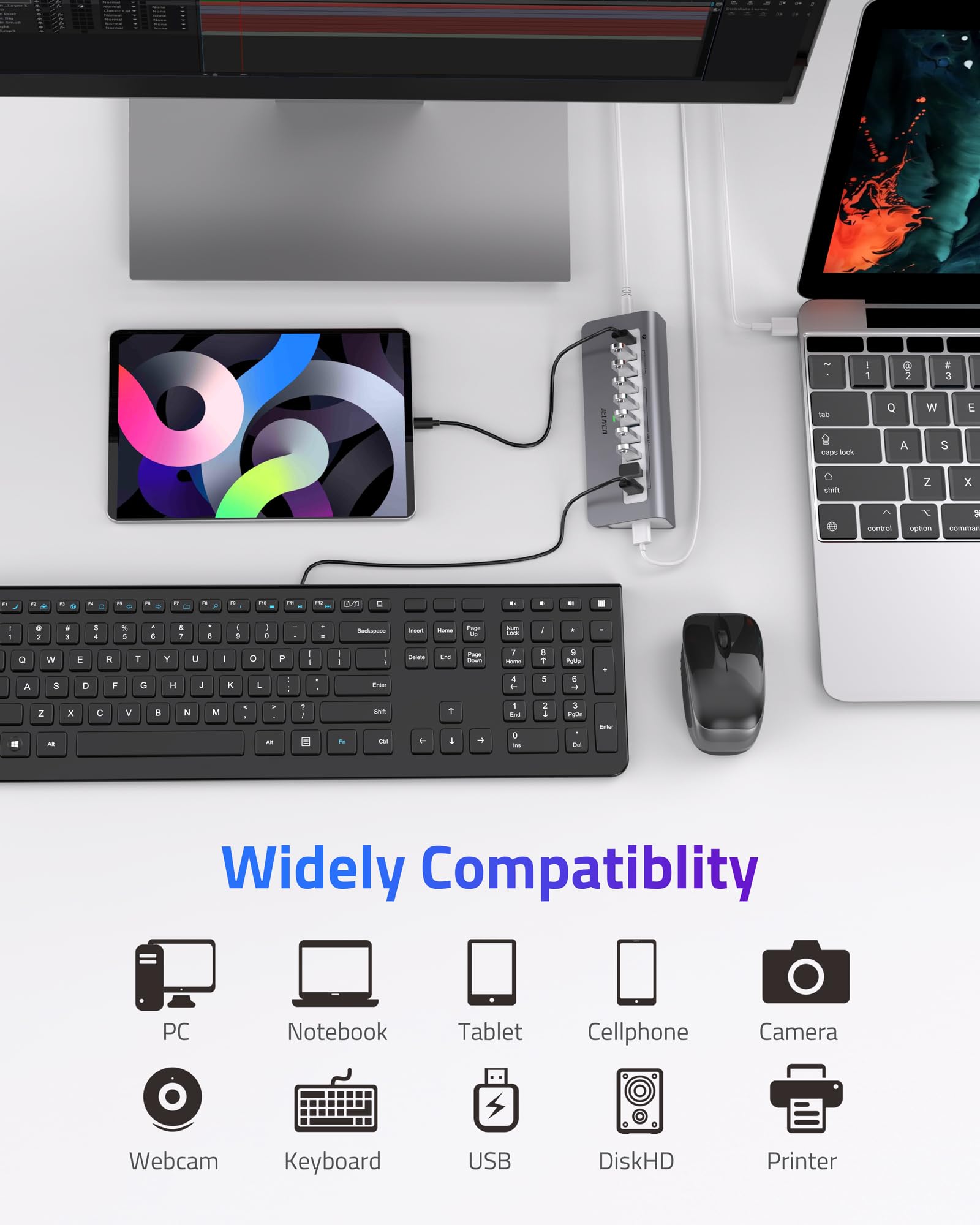 10-Port USB C Hub 10Gbps with Fast Charging - for Laptop, PC, Gaming Setup