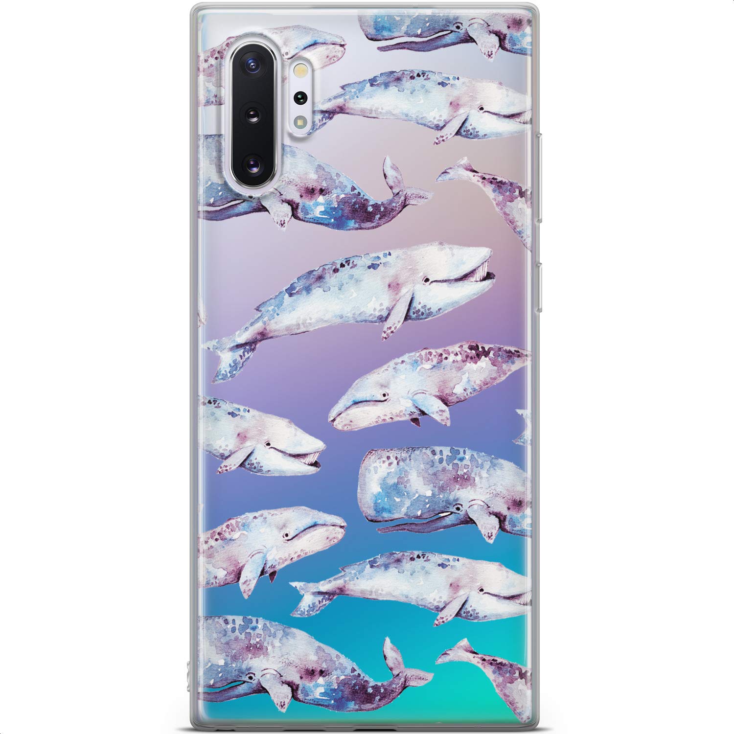 Samsung Galaxy S24 S23 Ultra S22 5G Plus S21 FE S20 S10 Phone Case - Flexible Silicone TPU Cover with Watercolor Humpback Whales Design, Slim Lightweight Protective Bumper for Everyday Use, Travel & Outdoor Activities