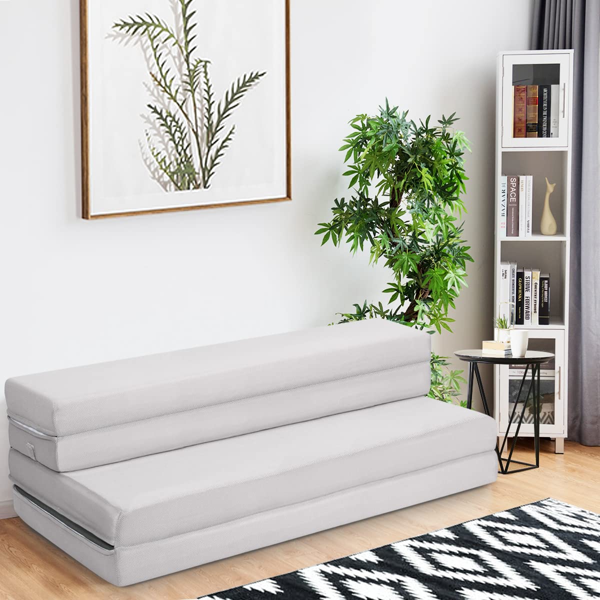 KOMFOTT 4-Inch Tri-Folding Queen Size Foam Mattress with Removable Washable Cover - Portable Guest Bed, Sofa Bed Sleeper for Home, Office & Travel Comfort