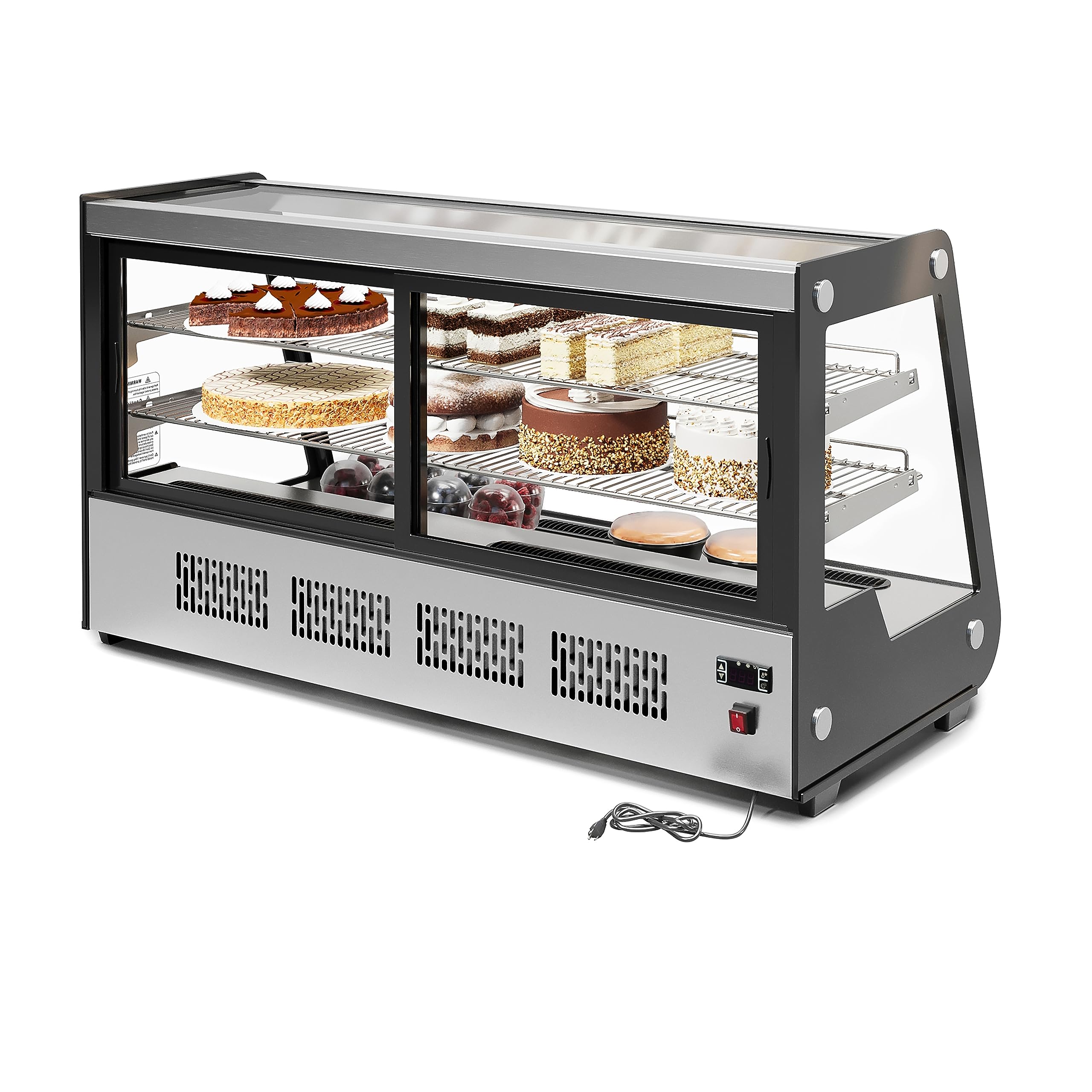 KoolMore 48 Inch Commercial Refrigerated Bakery Display Case with Clear Glass Front, Sliding Rear Doors, LED Lighting - Adjustable Temperature Stainless Steel Pastry Showcase (7 cu.ft CDC-7C-SS) - Perfect for Bakeries, Cafes, and Dessert Shops