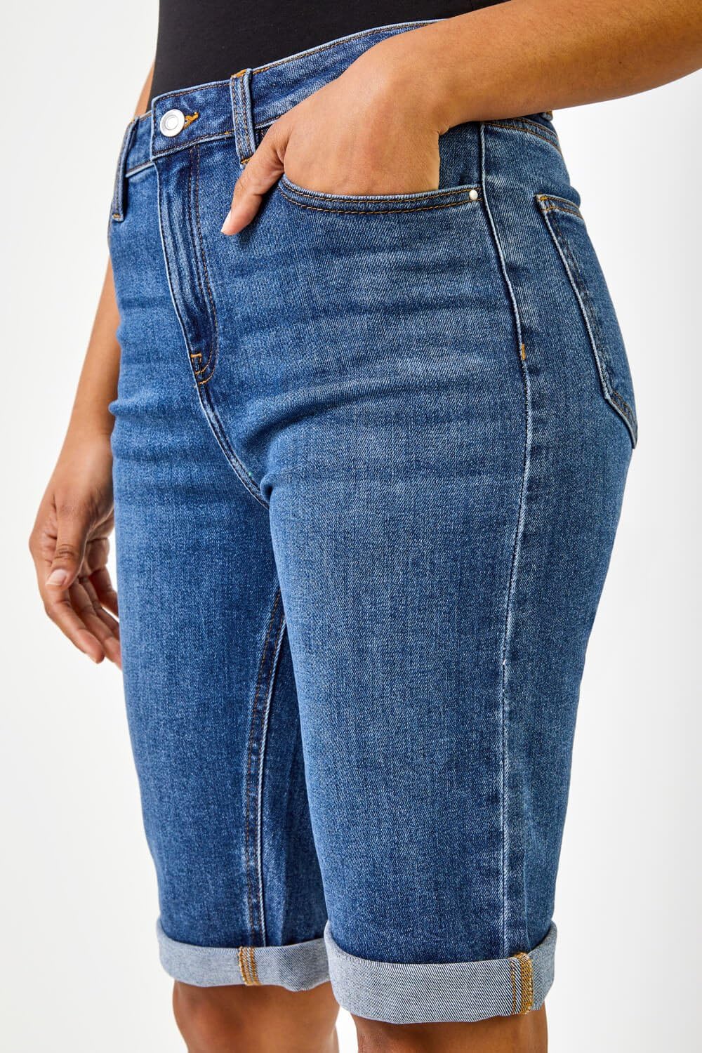 Women's High Waisted Stretch Denim Shorts - Lightweight Cropped Jeggings with Turn-Up Hem for Summer & Casual Wear | Perfect for Holidays, Beach Outings & Everyday Comfort
