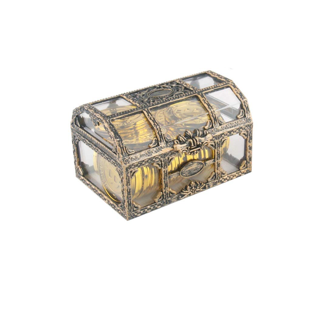 WYBFZTT-188 Clear Plastic Pirate Treasure Chest - Jewelry Storage Box for Gems, Trinkets & Keepsakes | Perfect for Kids Play, Pirate Themed Parties & Home Decor Organizer