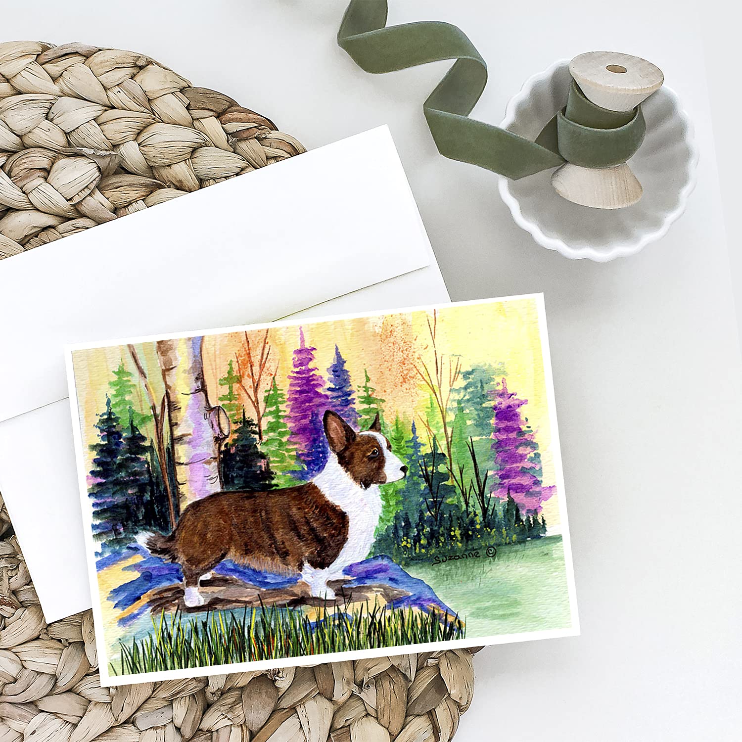 Corgi Greeting Cards and Envelopes - Pack of 8 Blank A7 Note Cards (5x7 Inches) for Birthdays, Thank You Notes & Special Occasions | Whimsical Corgi Design | Caroline's Treasures SS8006GCA7P