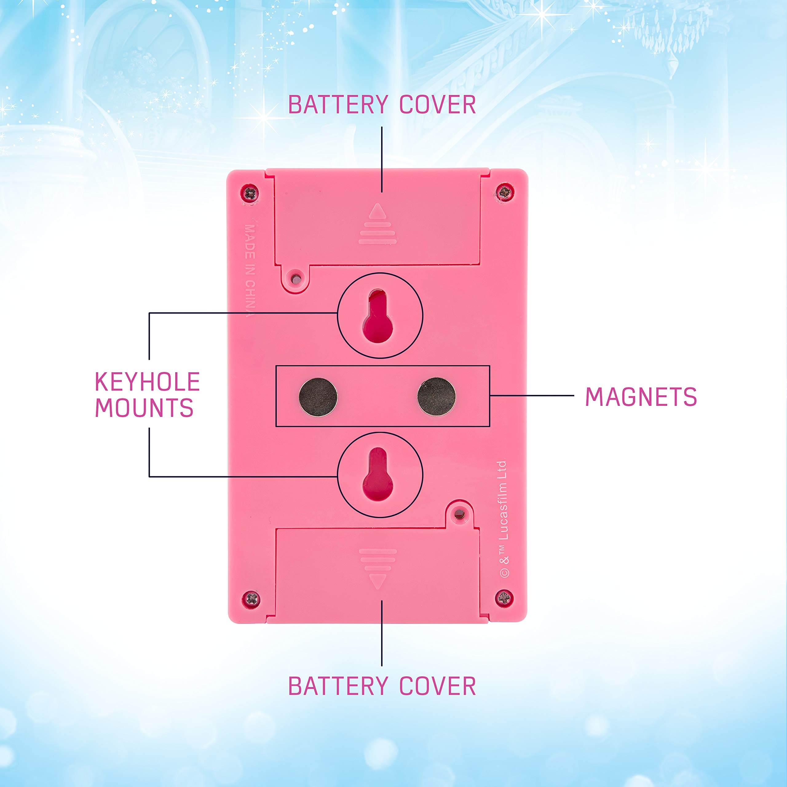Disney Princess LED Night Light for Kids - Battery Operated Wall Switch Cover, Pink Room Decor for Playrooms, Bedrooms & Bathrooms - Perfect for Bedtime, Nighttime Safety & Nursery Decor (Model 44487)