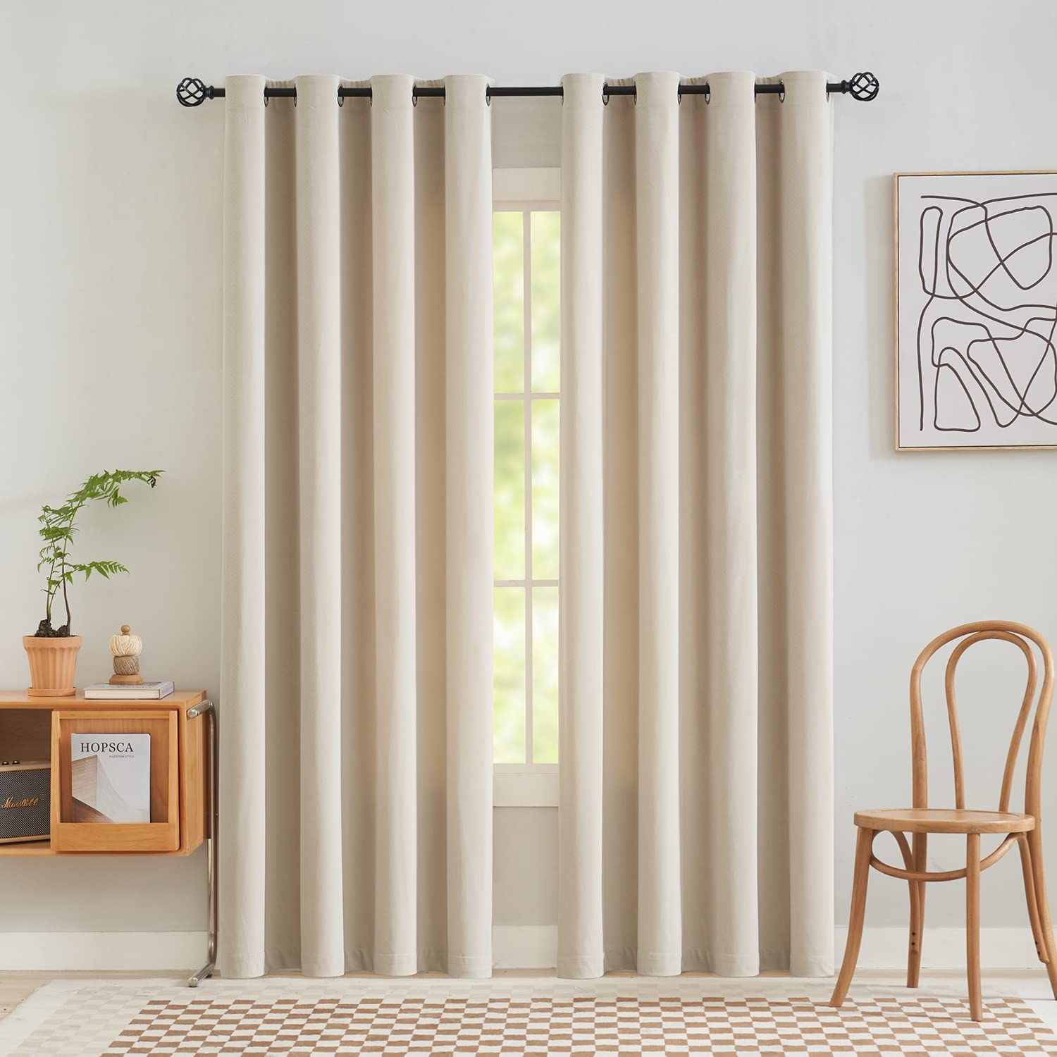 Dreaming Casa Beige Herringbone Velvet Curtains - 42