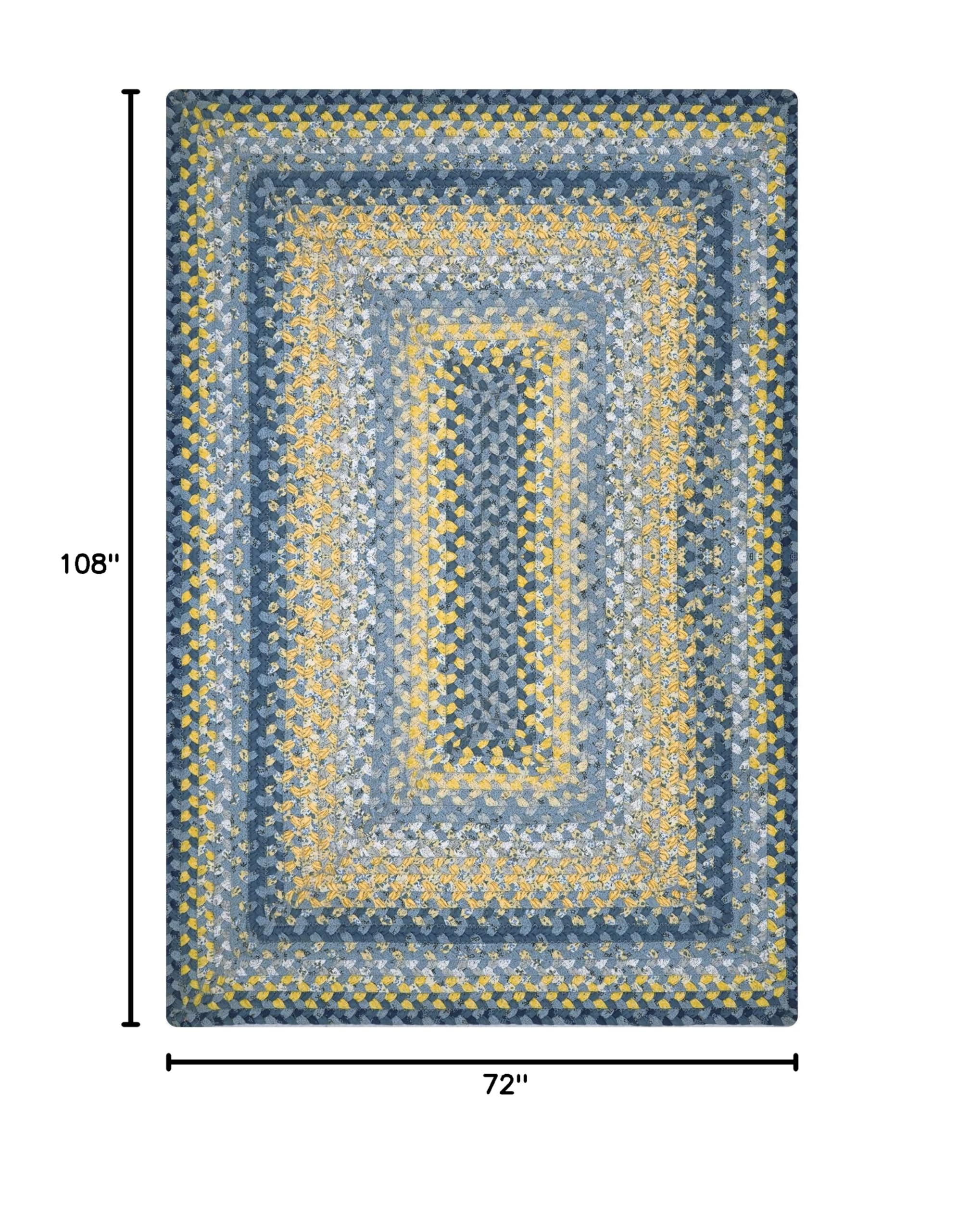 Homespine Sunflower Blue & Yellow Braided Cotton Rug - 6x9 Feet Soft Printed Area Rug for Living Room & Dining Room - Premium Flat-Lay Fabric - Luxury Home Decor for Farmhouse, Boho & Coastal Style Homes
