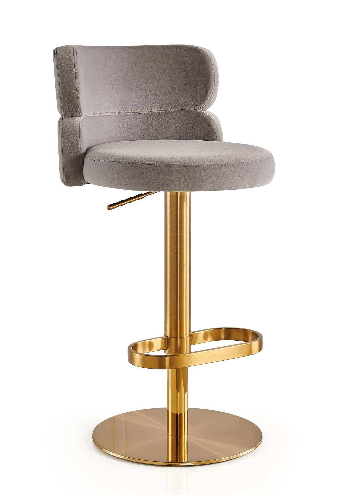 Adjustable Swivel Bar Stools with Back & Upholstered Fabric - Counter Height Kitchen Pub Dining Room Stools (Grey-Gold) - Perfect for Home Bars, Kitchen Islands & Entertainment Spaces