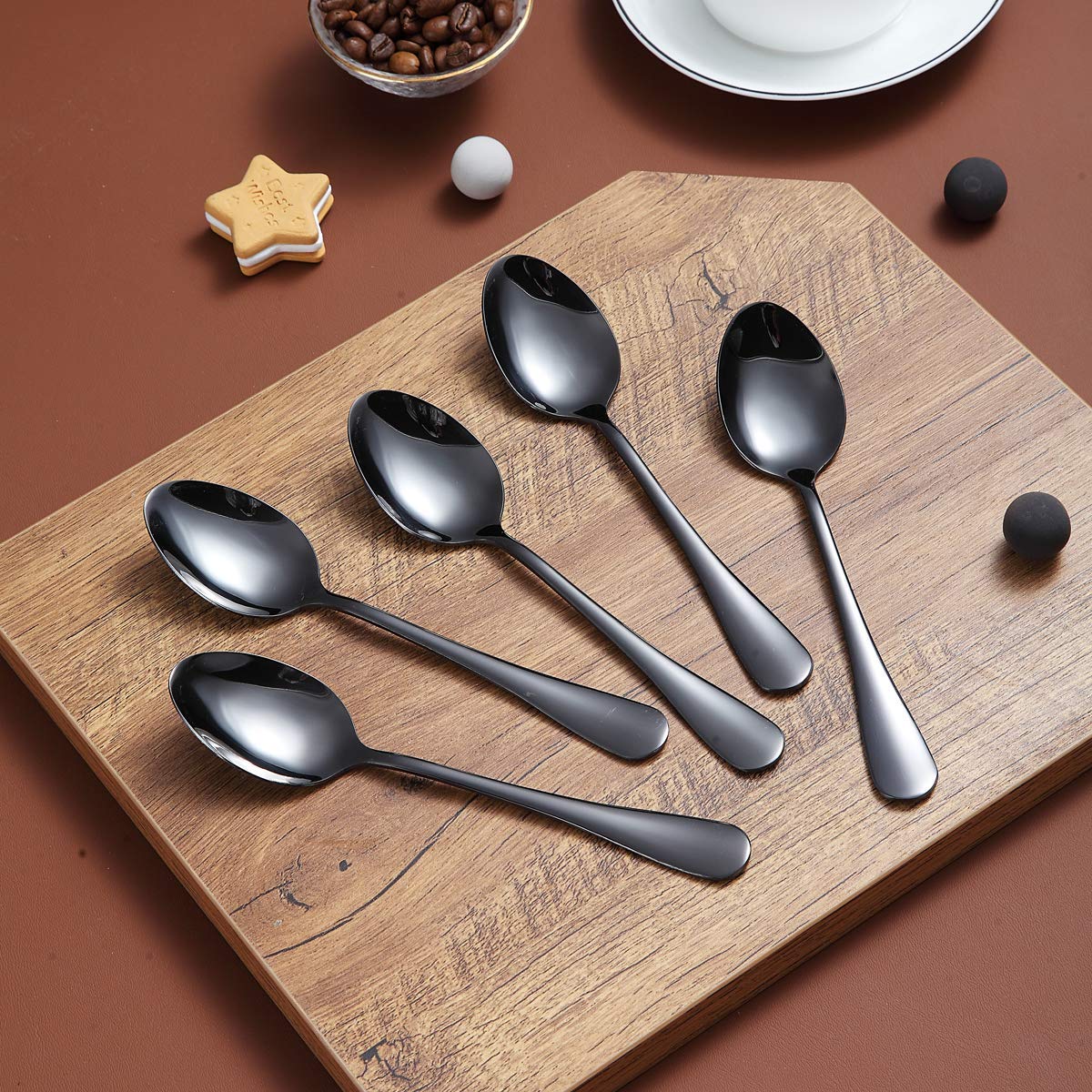 Premium Black Teaspoons Set of 12 - 6.5