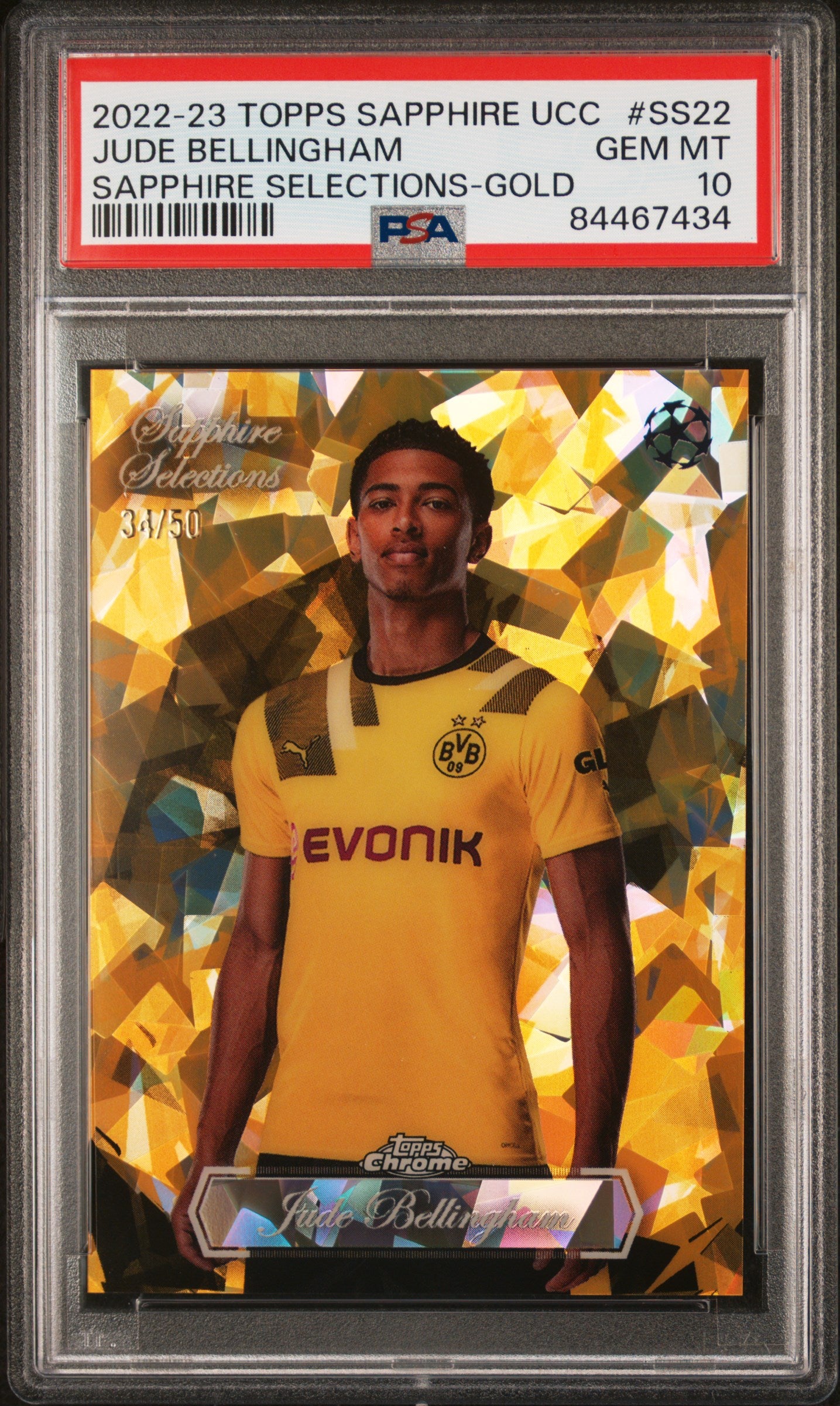 2022-23 Topps Jude Bellingham Gold Sapphire Selections #/50 PSA 10 Gem Mint Soccer Trading Card - Perfect for Collectors, Investors & Soccer Fans Display