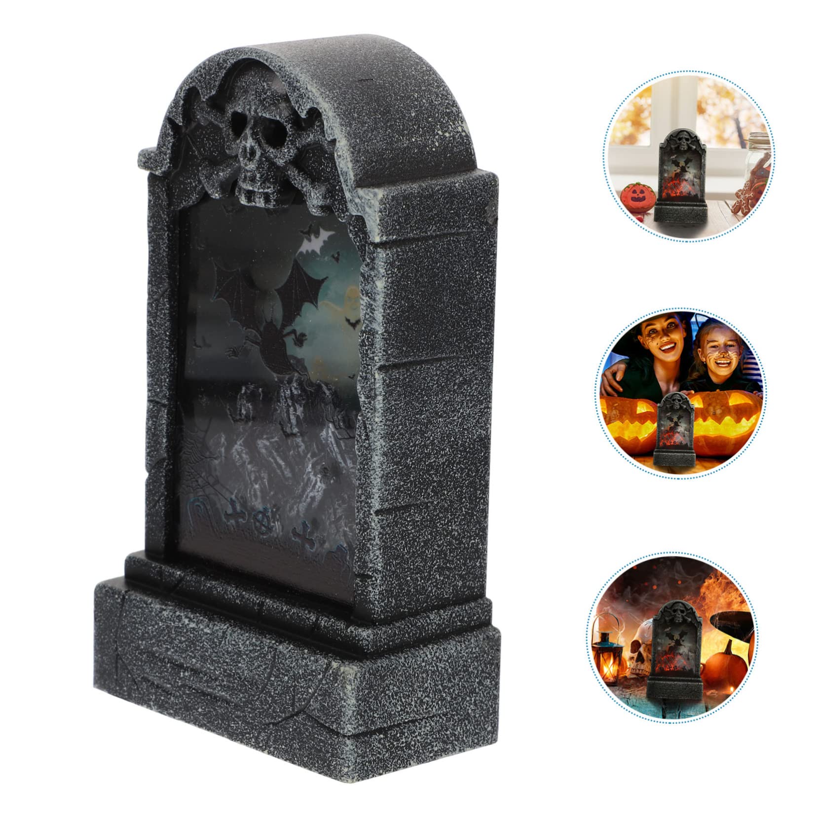 Abaodam 3 Pack Halloween Tombstone LED Lights - Spooky Ghost Decor for Dinner Table, Party, Outdoor Yard - Skeleton Photo Prop for Halloween Decorations