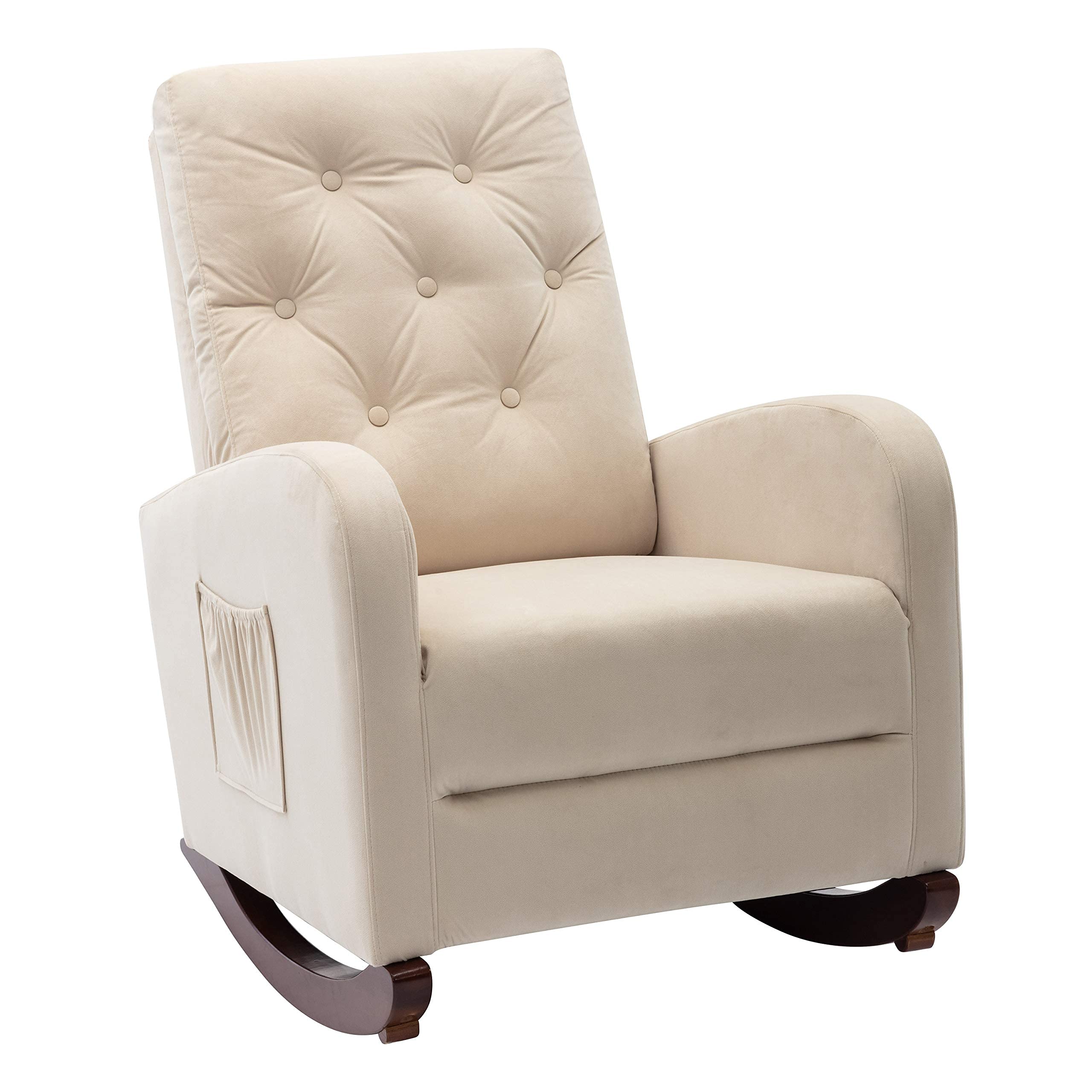 HomVent Baby Nursery Rocking Chair - High Back Comfortable Rocker with Padded Seat, Modern Armchair for Breastfeeding & Relaxing (Beige) | Perfect for Nurseries, Bedrooms & Living Rooms