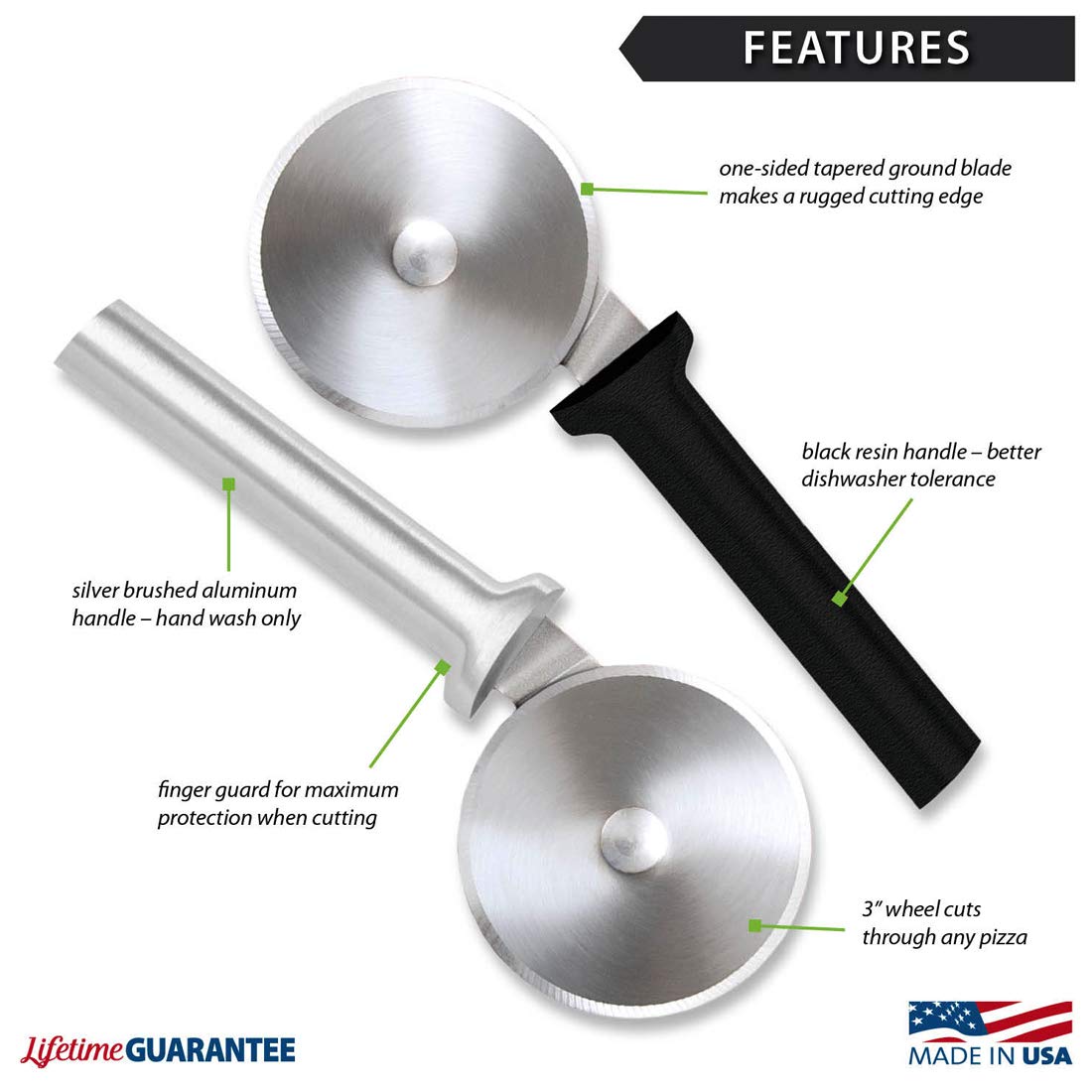 Rada Cutlery 14-Inch Stainless Steel Pizza Cutter with Ergonomic Black Handle - Perfect for Home Kitchen, Restaurants & Pizza Parties