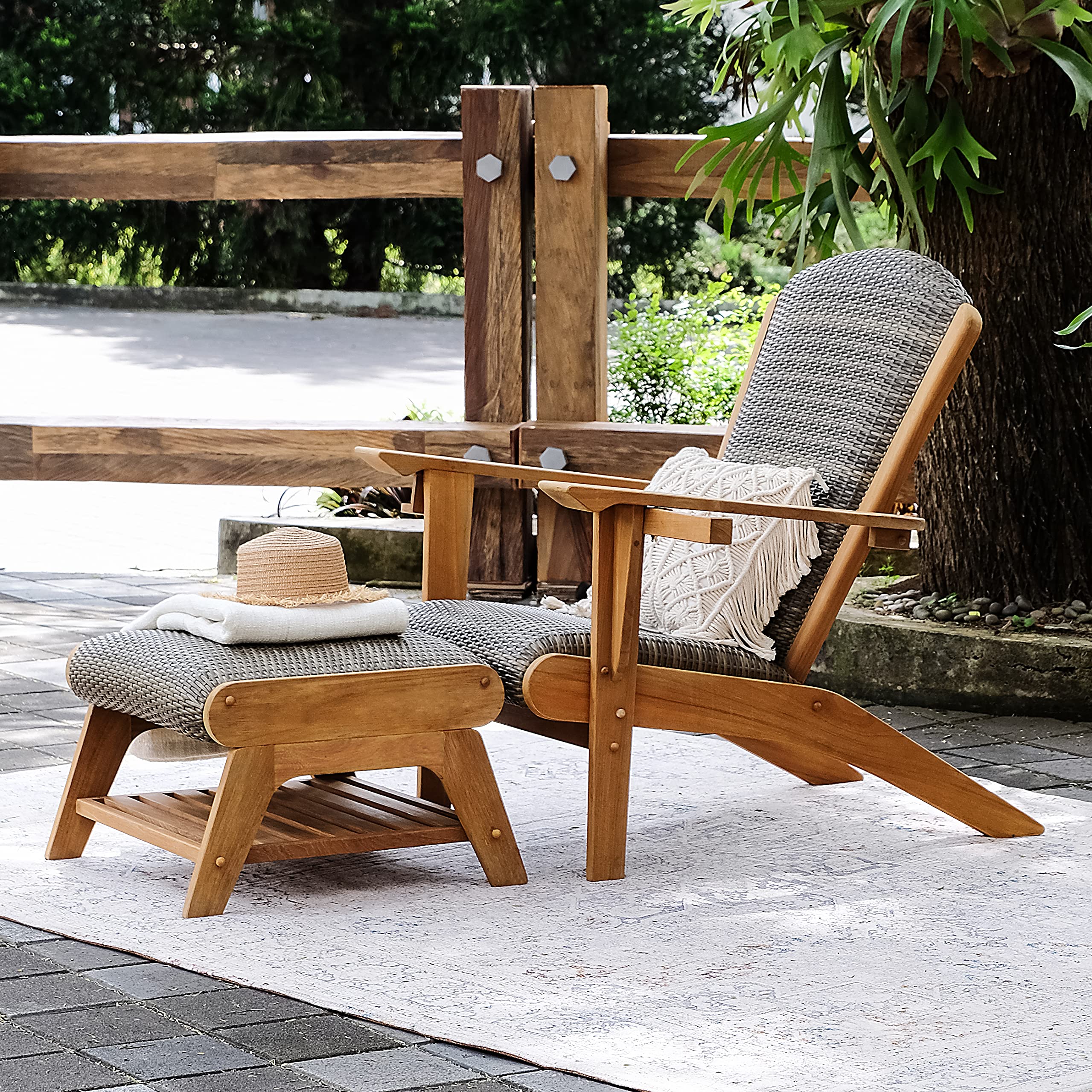 Cambridge Casual Auburn Upholstered Outdoor Ottoman - Water-Resistant Patio Footrest, Perfect for Garden, Deck, Poolside & Porch Relaxation