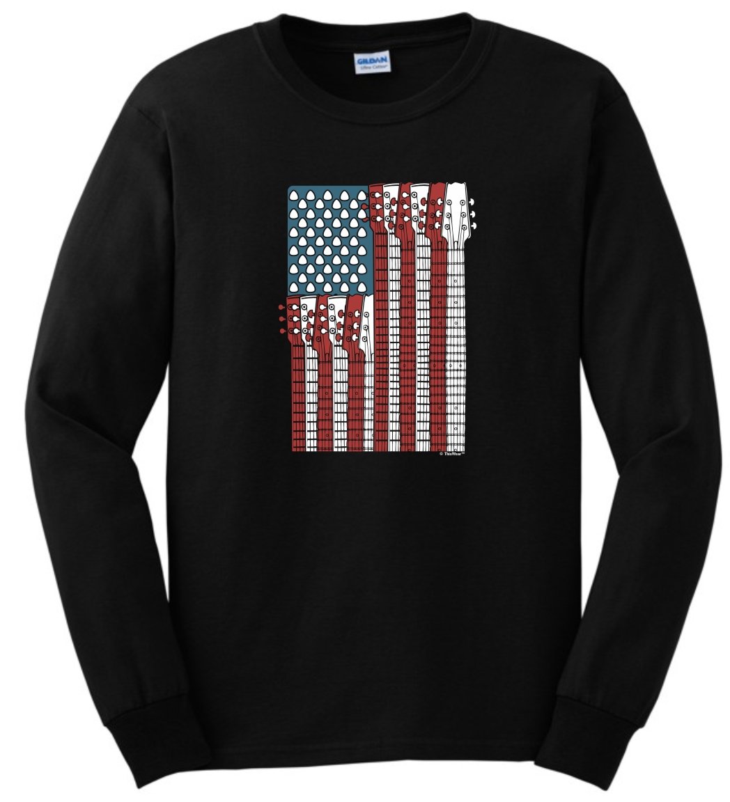 ThisWear Patriotic Guitar American Flag Long Sleeve T-Shirt - Perfect Gift for Musicians, USA Pride & Casual Wear