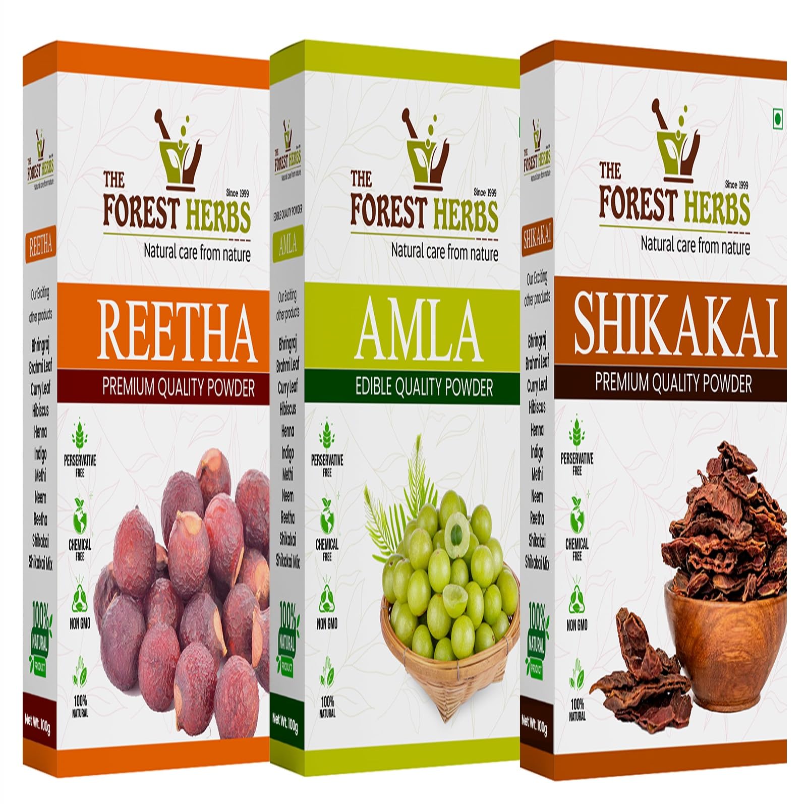 THE FOREST HERBS 100% Natural Organic Amla, Reetha, Shikakai Powder for Hair Growth & Scalp Care - 300g (Pack of 3) - Ayurvedic Treatment for All Hair Types - Perfect for DIY Hair Masks & Natural Shampoo