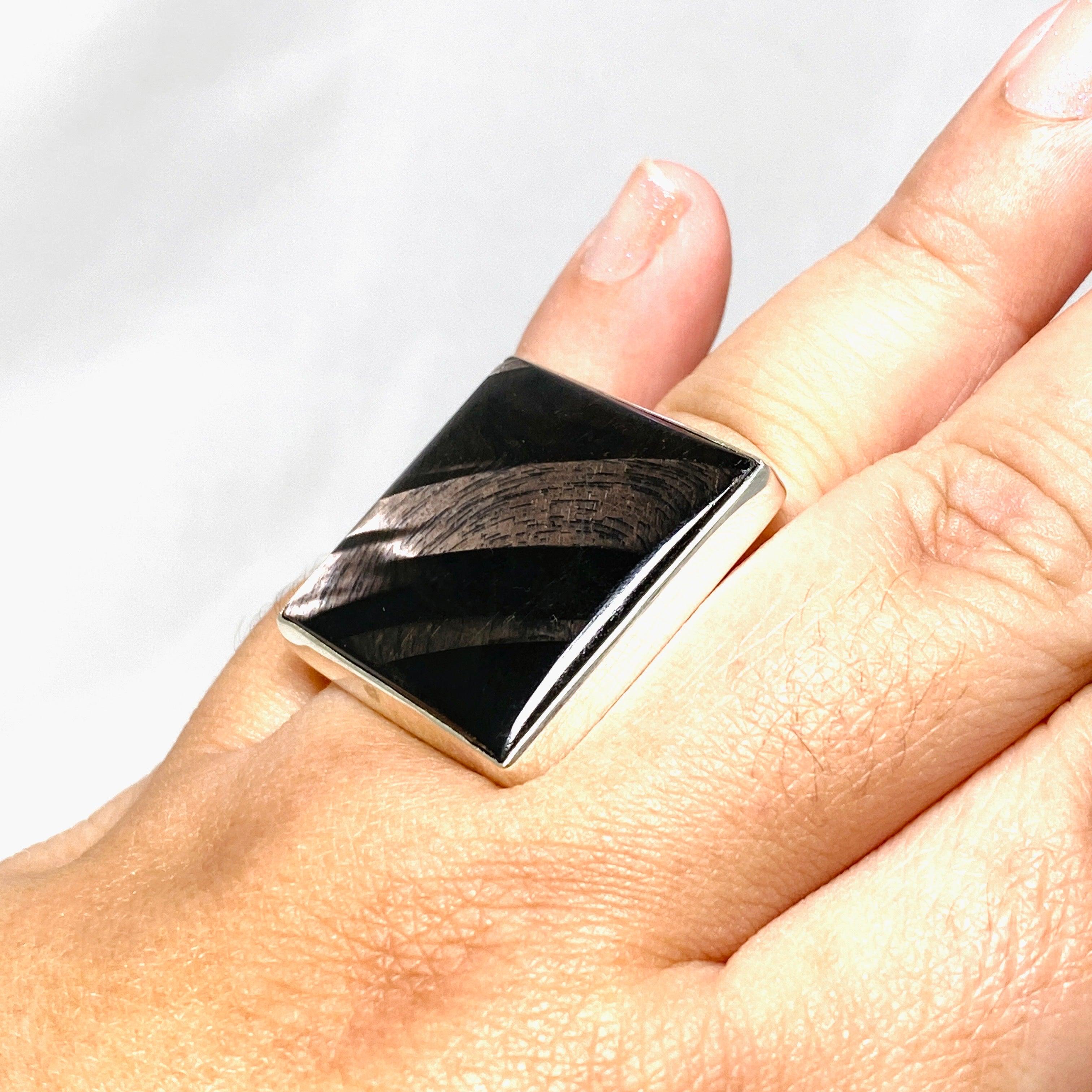 Hypersthene Square Split Band Ring for Women - Size 10 Sterling Silver Gemstone Jewelry KRGJ3154 | Perfect for Everyday Wear, Gift Giving & Special Occasions