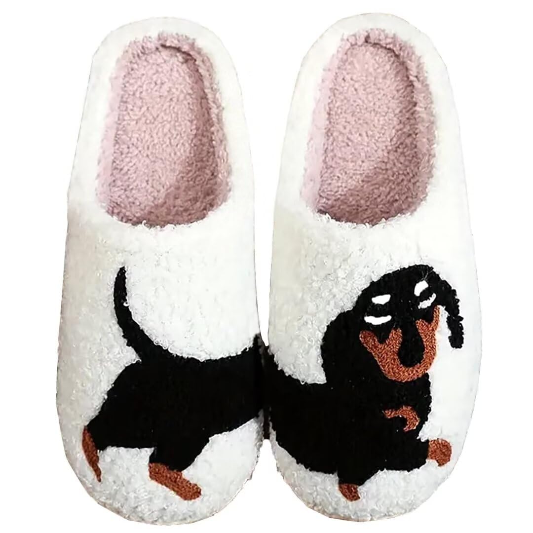 **Adorable Dachshund & Chicken Cartoon Slippers for Women - Soft Plush Memory Foam House Shoes - Cozy Indoor/Outdoor Slippers for Relaxing at Home, Lounging & Comfort**