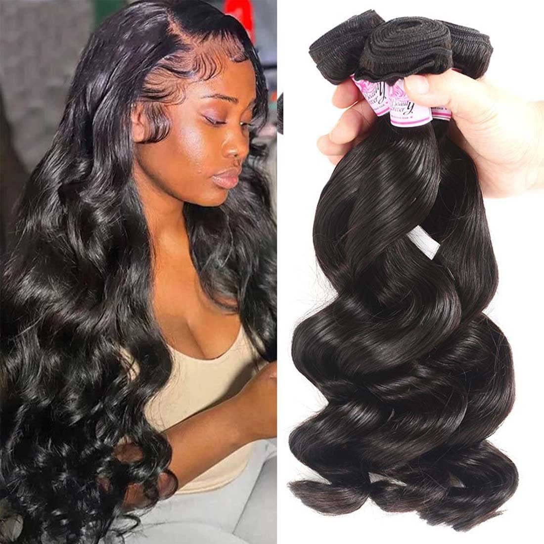 Beauty Forever 100% Unprocessed Brazilian Virgin Hair Extensions - Loose Wave Weft 3 Bundles (20 22 24 Inch) | 95-100g/pc | Natural Color Remy Human Hair | Perfect for Daily Styling, Special Occasions & Salon Use