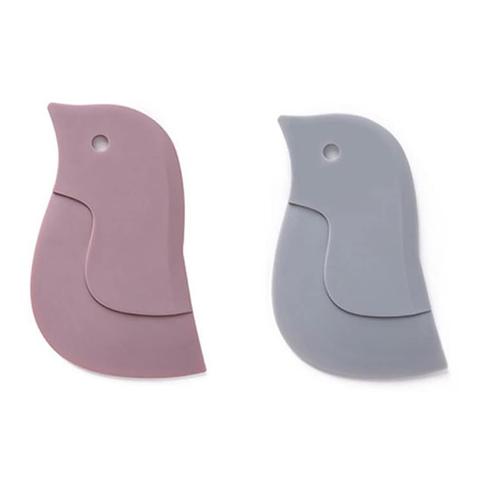 Silicone Pan Scraper - Penguin-Shaped Kitchen Cleaning Tool for Pans, Bowls, Baking & Washing (Grey & Pink) | Perfect for Non-Stick Cookware, Dish Cleaning & Food Scraping