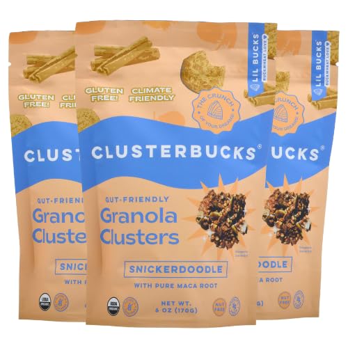 Lil Bucks Clusterbucks Gut Friendly Clusters - Organic Sprouted Buckwheat Snacks, Gluten Free, Non-GMO, Vegan (Snickerdoodle Flavor, 3 Pack) - Perfect for Healthy On-the-Go Snacking, Office Treats & Kids Lunchboxes