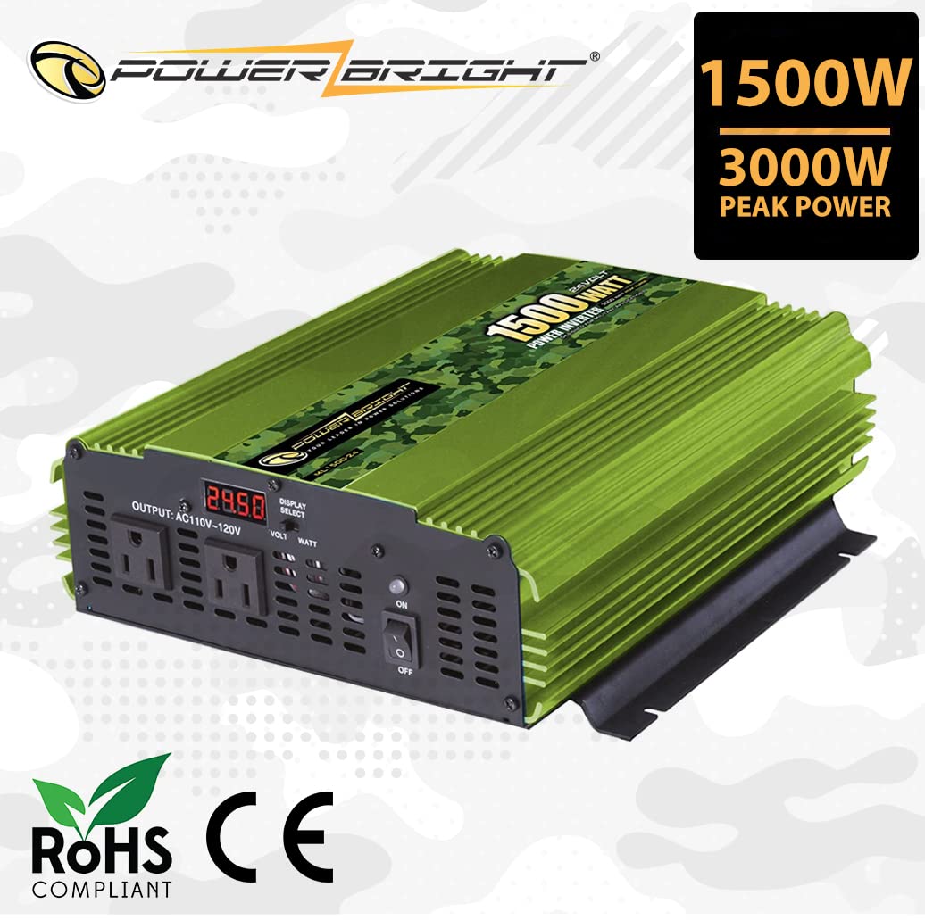 1500W 24V Power Inverter with Wireless Remote - Modified Sine Wave Backup Power Supply for Home, RV & Camping - Powers Small Appliances, Laptops & Tools (120V AC Outlets, CE Certified) - Perfect for Emergency Power, Outdoor Adventures & Mobile Workstations