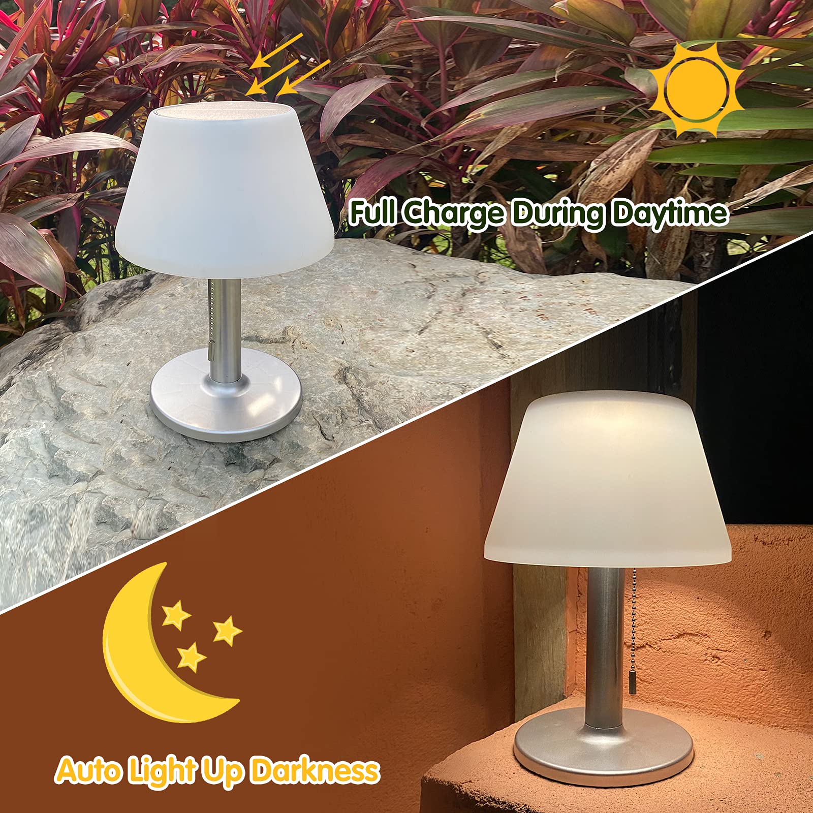 Solar Powered Table Lamp - Waterproof Cordless Outdoor/Indoor Lighting with 3 Adjustable Modes | Perfect for Patio, Garden, Deck & Nightstand Use