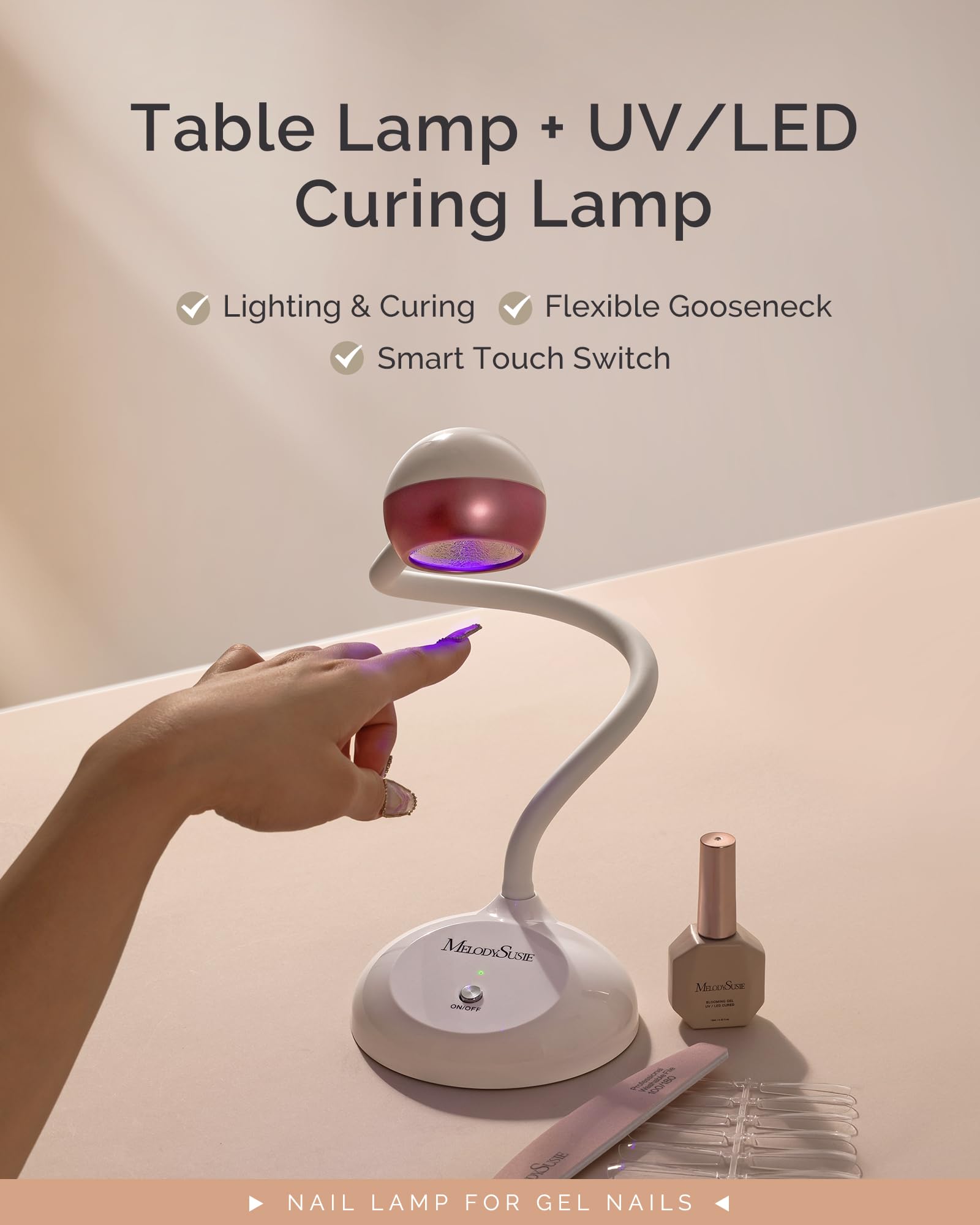 MelodySusie 2-in-1 Cordless UV LED Nail Lamp with Gooseneck Design - Rechargeable Gel Polish Curing Light for Nail Extensions & Manicures | Perfect for Home Salon, Professional Use & DIY Nail Art