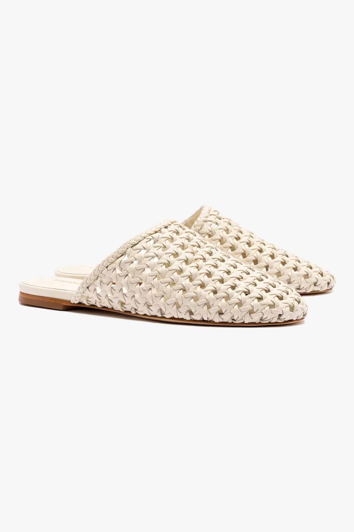 Venice Macrame Flat Mule Sandals - Ivory Leather Slip-On Shoes for Women | Comfortable Bohemian Summer Shoes for Beach, Vacation & Casual Outings