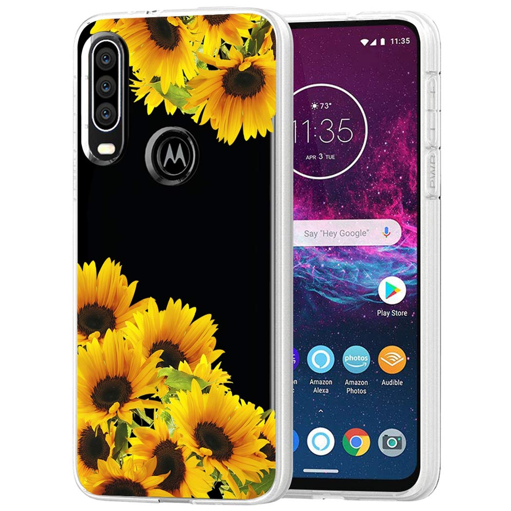 Cute Clear Slim Shockproof Sunflower Pattern Soft TPU Rubber Phone Case for Motorola Moto One Action/P40 Power - Protective Cover for Women & Girls - Perfect for Everyday Use, Work, and Travel