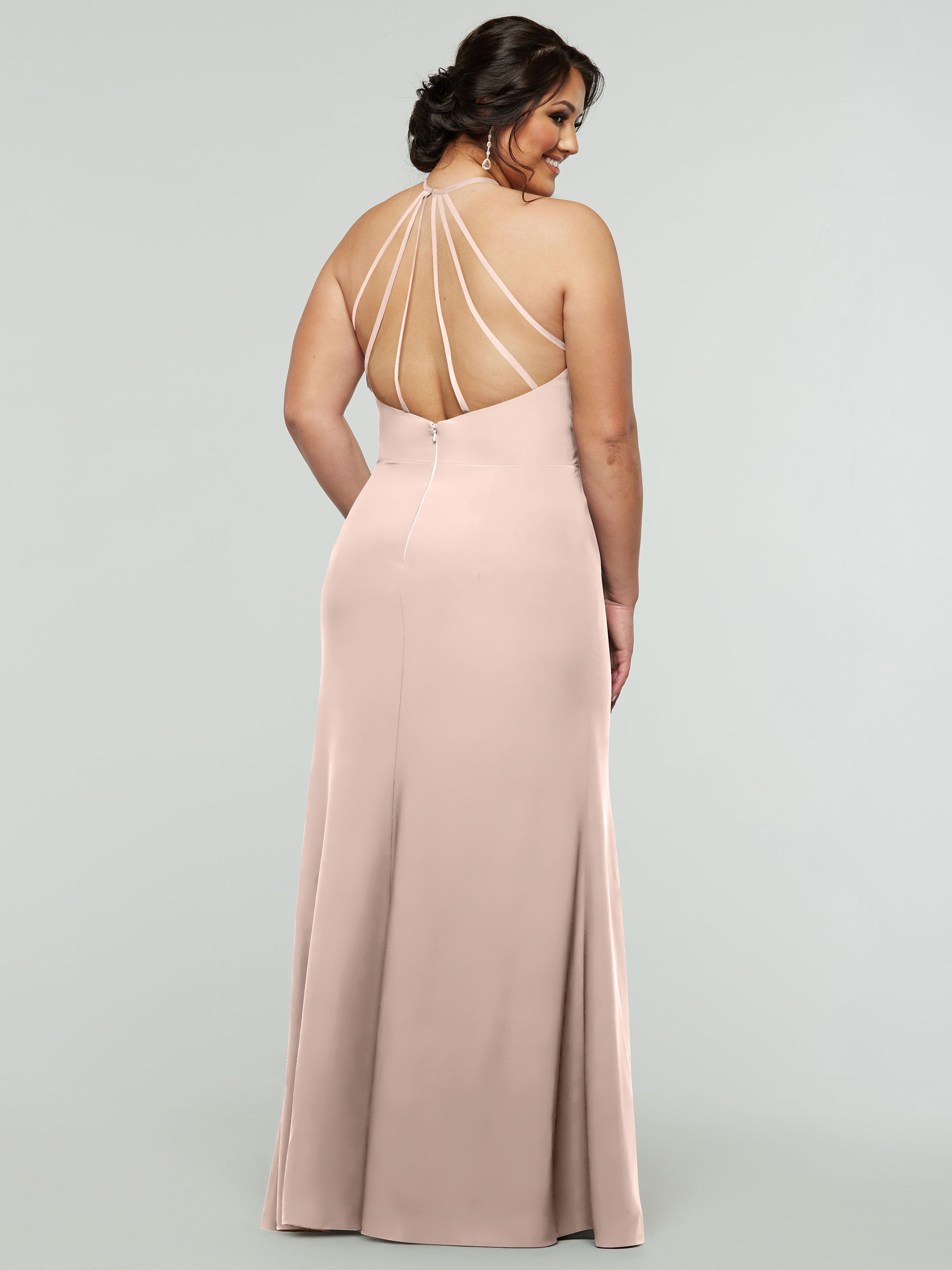 Elegant 83031 Fit and Flare Stretch Chiffon Bridesmaid Dress with Halter Neck & Thigh Slit - Perfect for Weddings, Proms, and Formal Events