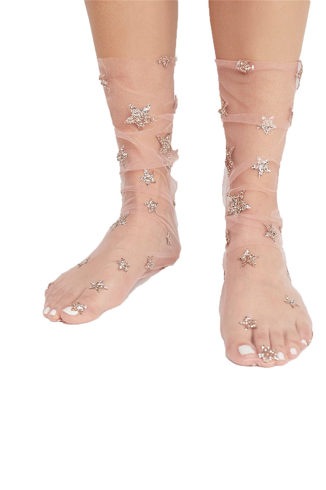 Edtoy Women's Sheer Lace Slouch Socks - 1 Pair Star Pattern Transparent Ankle Socks for Casual Wear, Date Night & Everyday Fashion